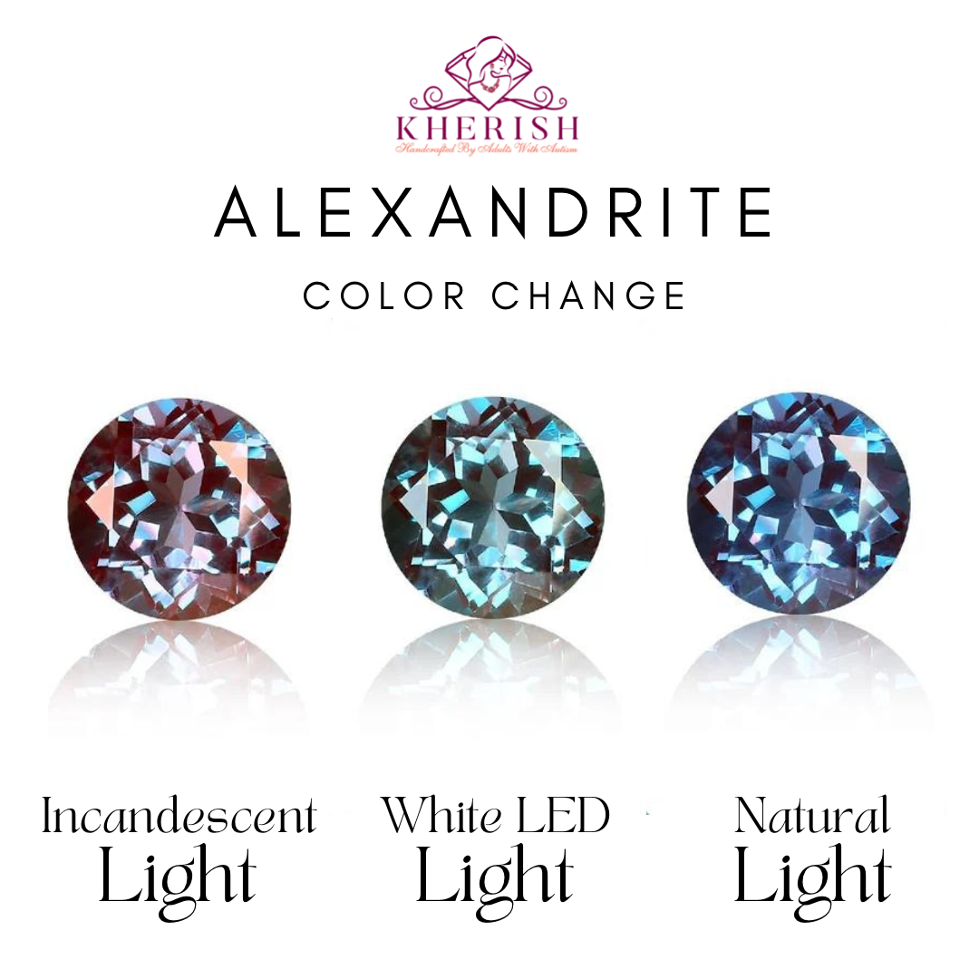 Natural Alexandrite Full Color Change Stud Earrings 14K White