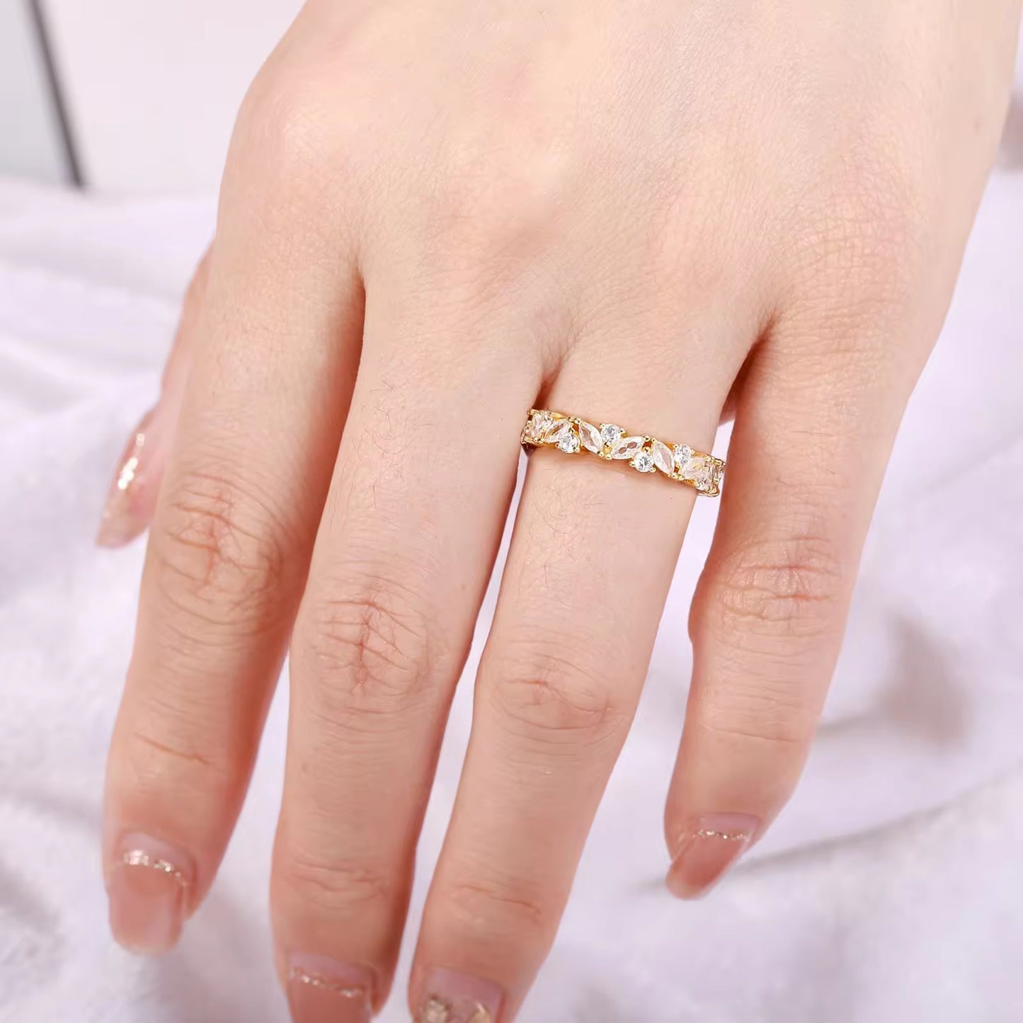 Abi Moissanite Marquise and Round Wedding Band Rose Gold