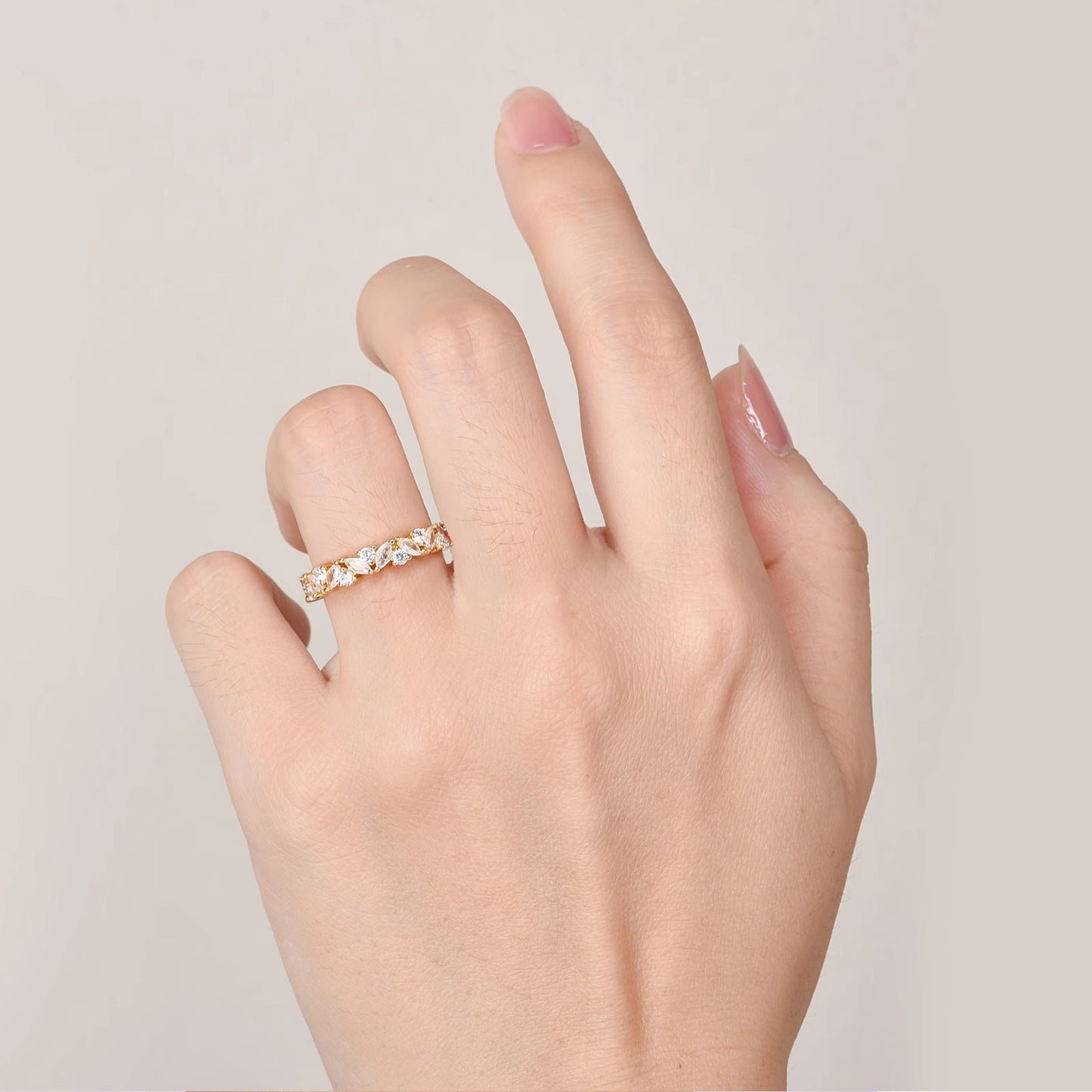 Abi Moissanite Marquise and Round Wedding Band Rose Gold