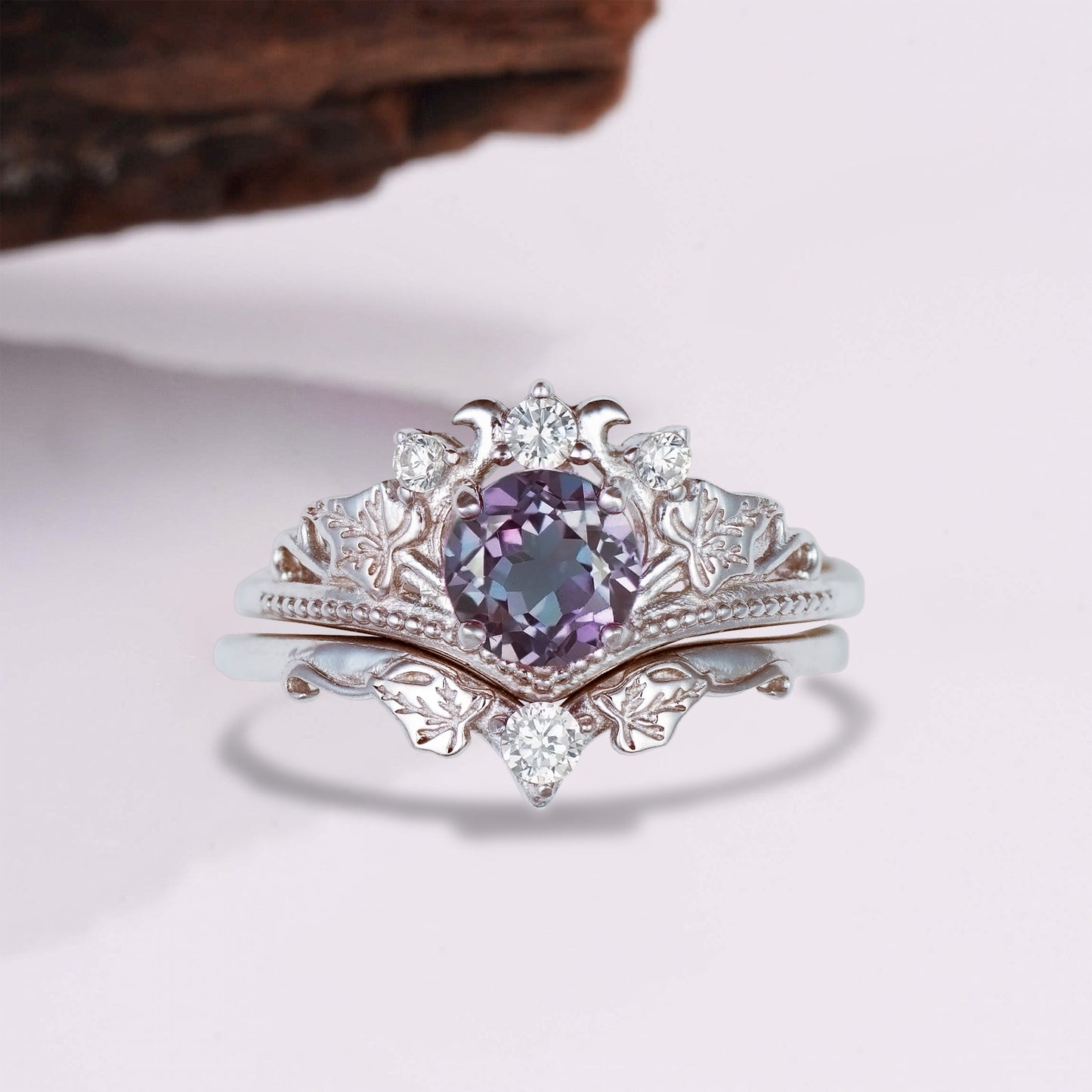 Sterling Silver Alexandrite Ring Set with Quartz Diamonds