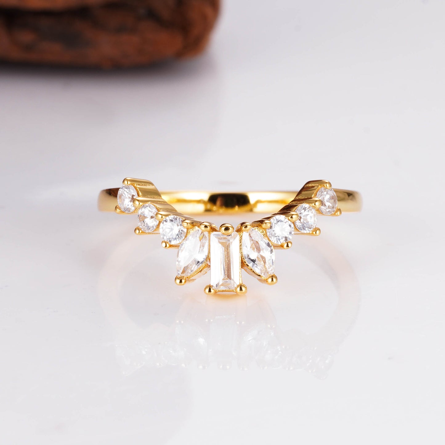 Cat Curved Gemstone Stacking Band Rose Gold