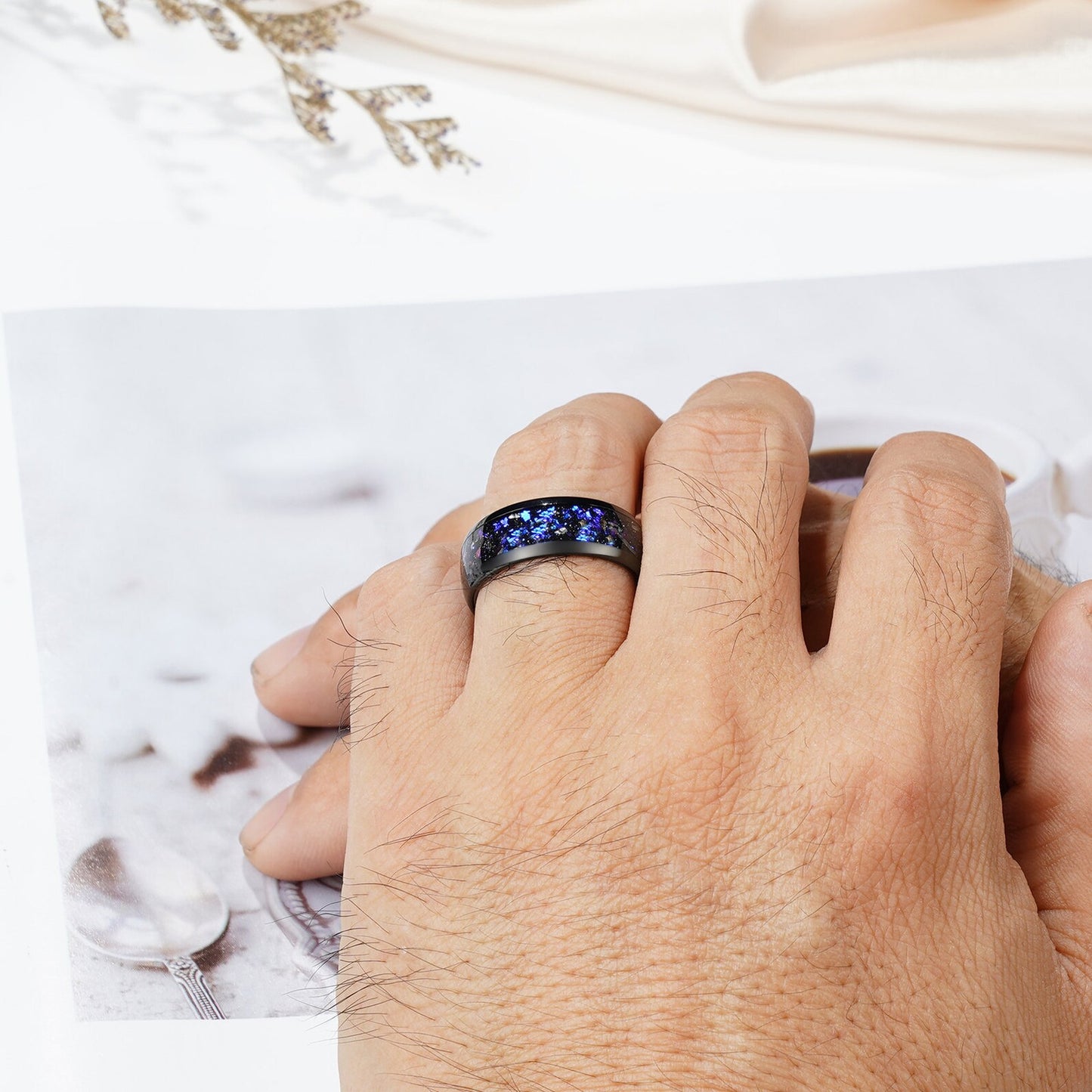 Cory Orion Nebula opal and black tungsten ring