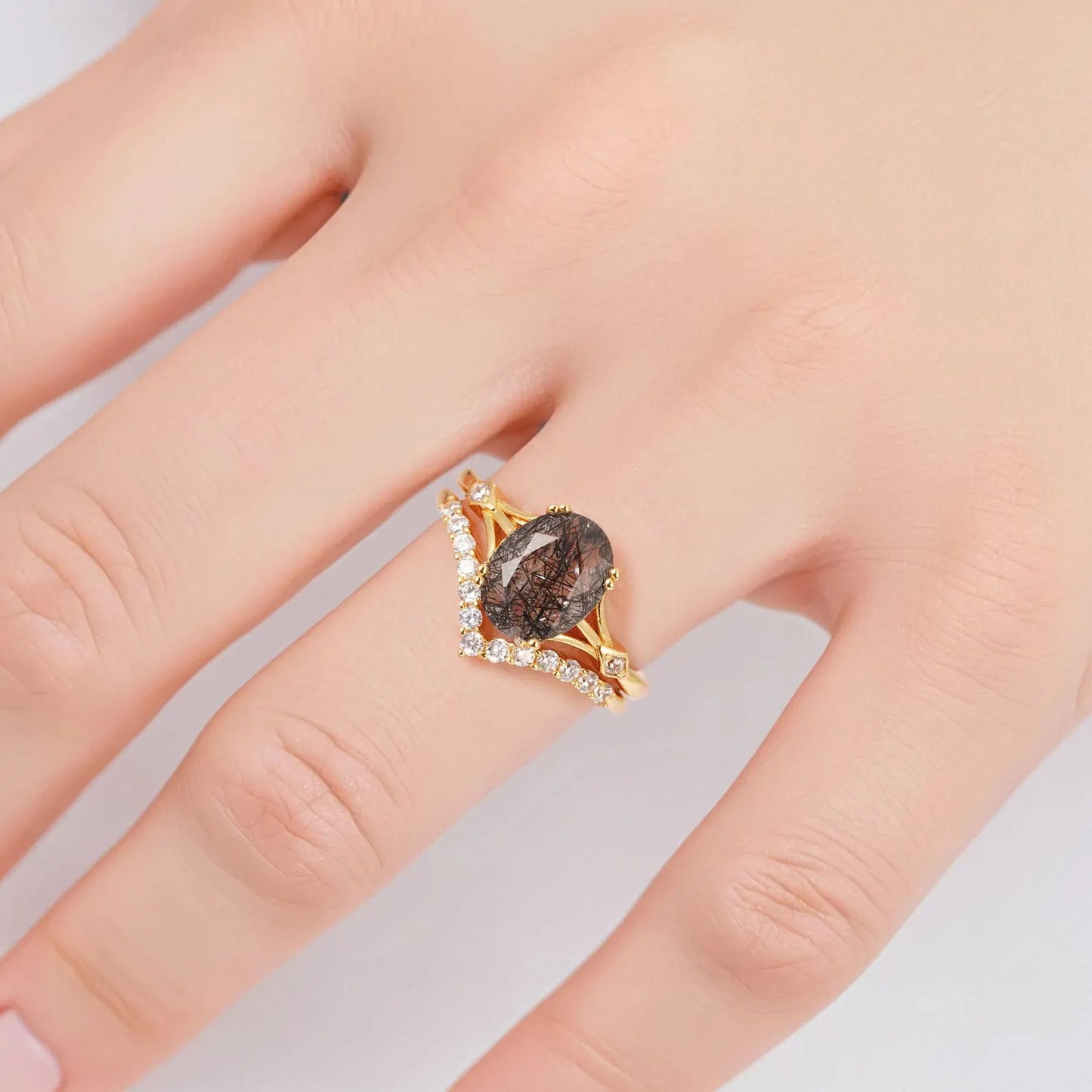 Ali Rutilated Quartz Black Ring Set