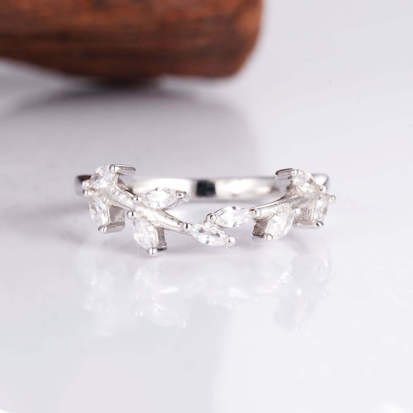 Sammi Curved Gemstone Leaf Band Sterling Silver