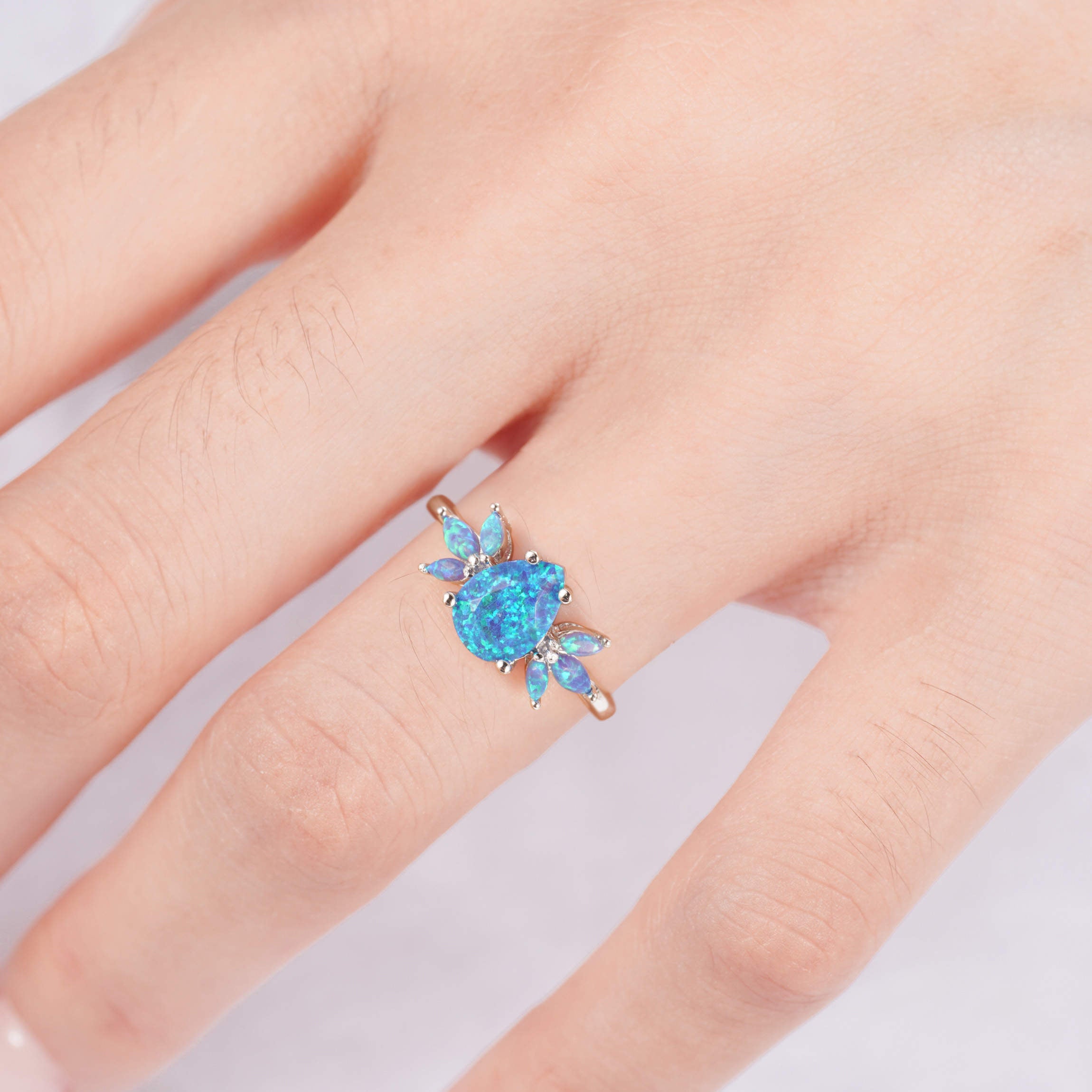 eal fire opal ring with sterling silver band and crystals