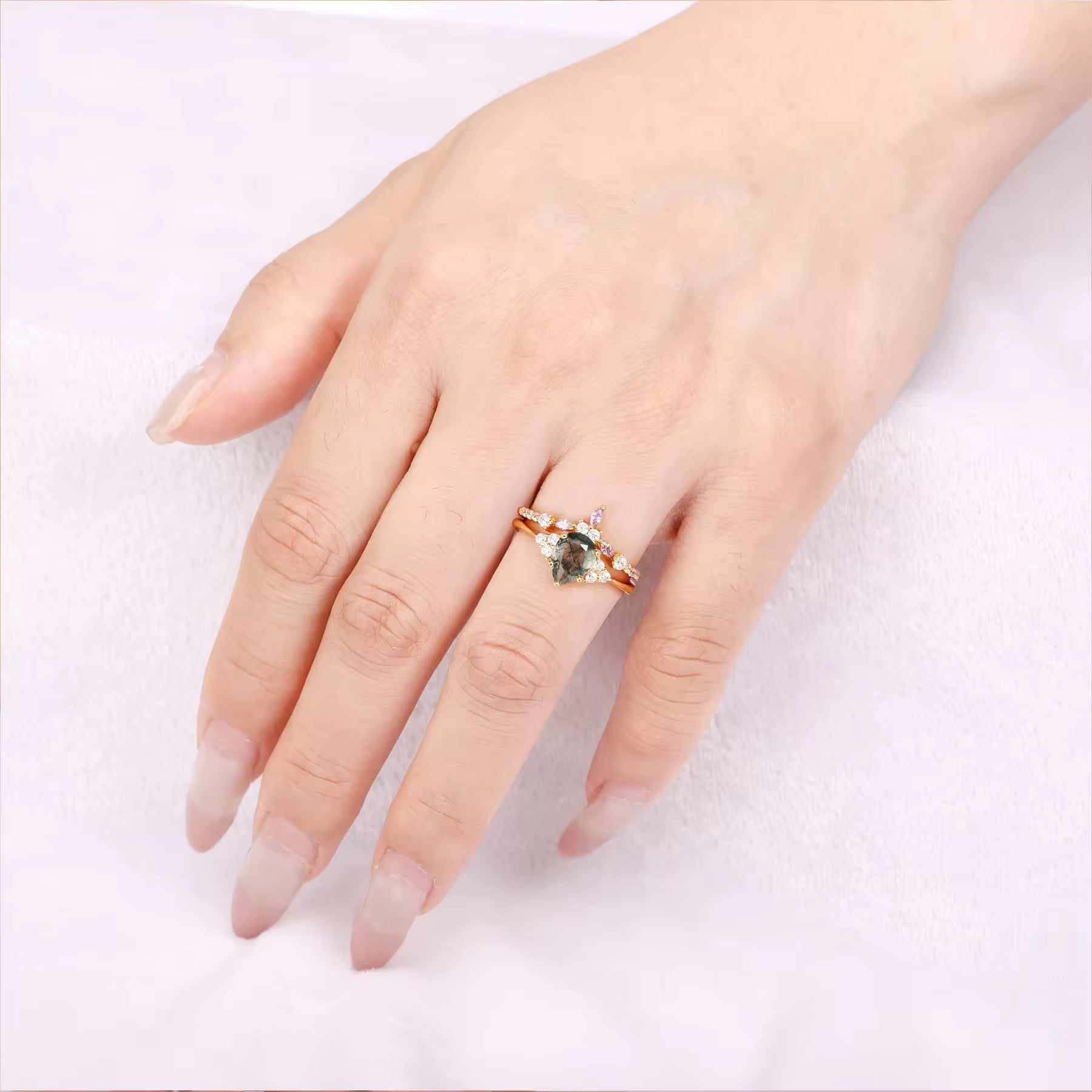 Erin Moss Agate Quartz Ring Set