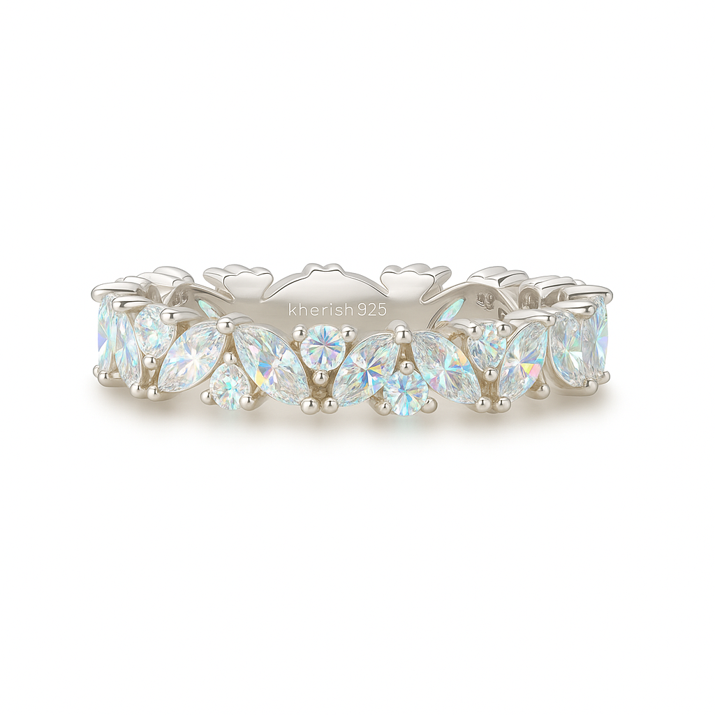 Abi Moissanite Marquise and Round Wedding Band Sterling Silver