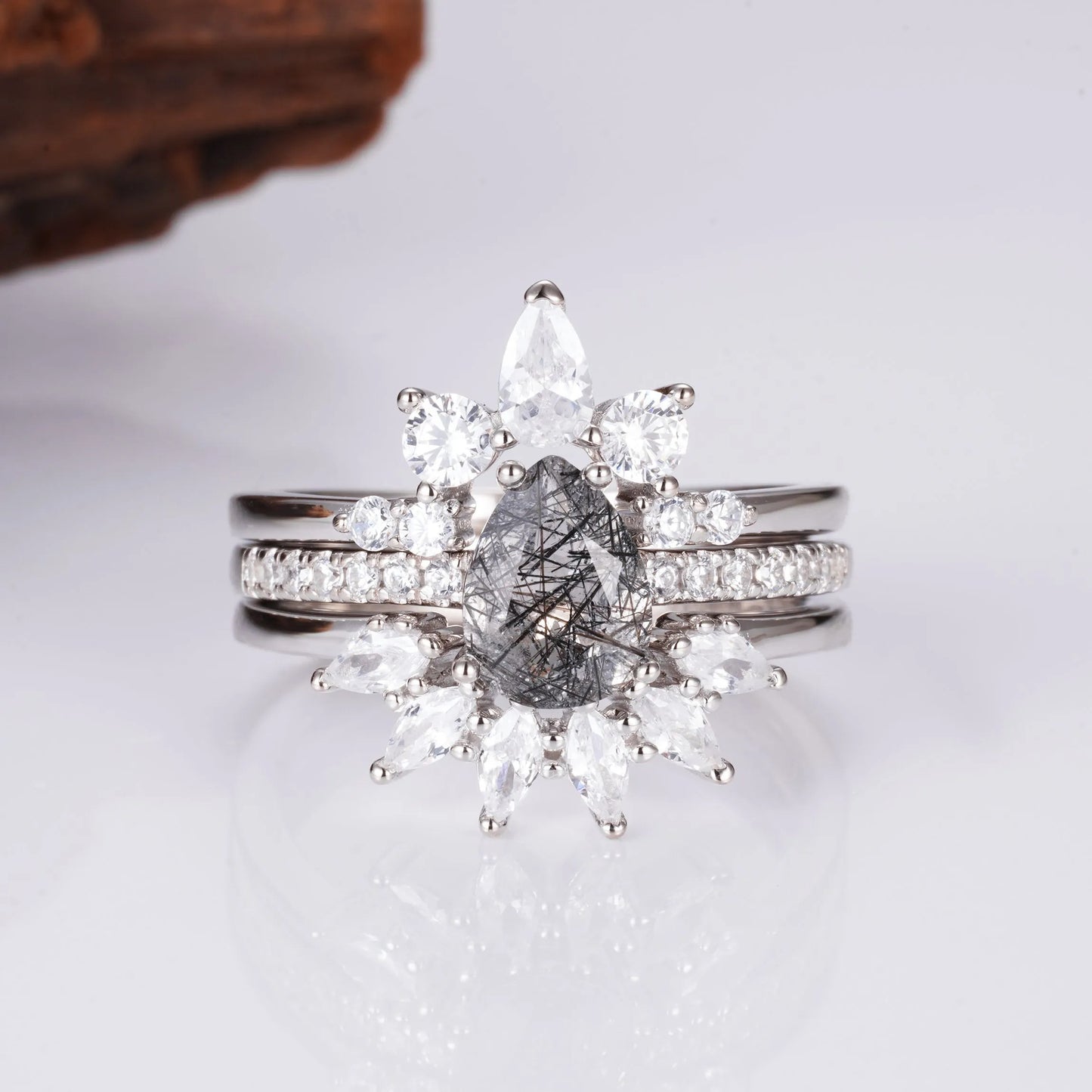 Miche Black Rutilated Quartz Ring Set Rose Gold