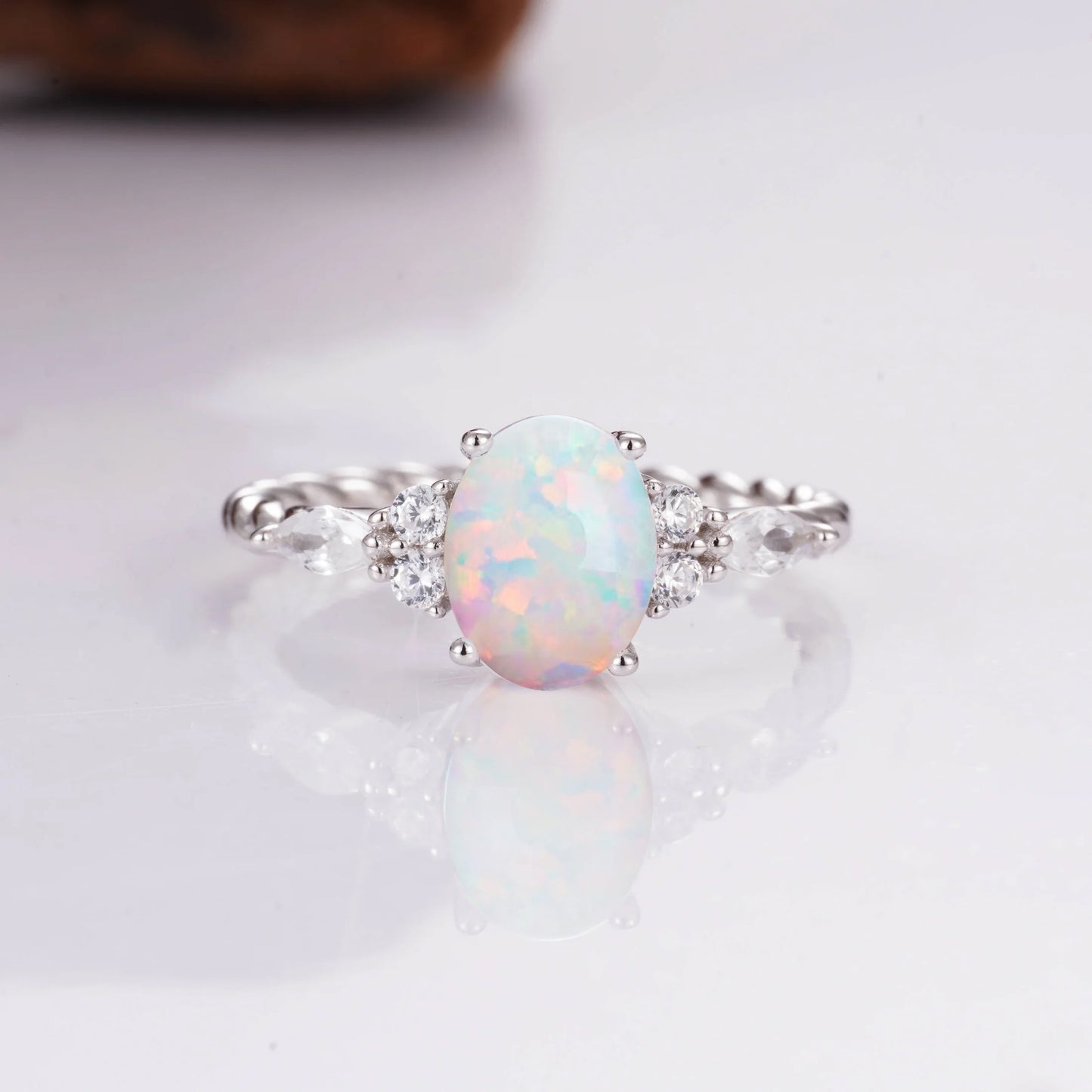 Gold Opal Ring with color-changing opal and crystal accents
