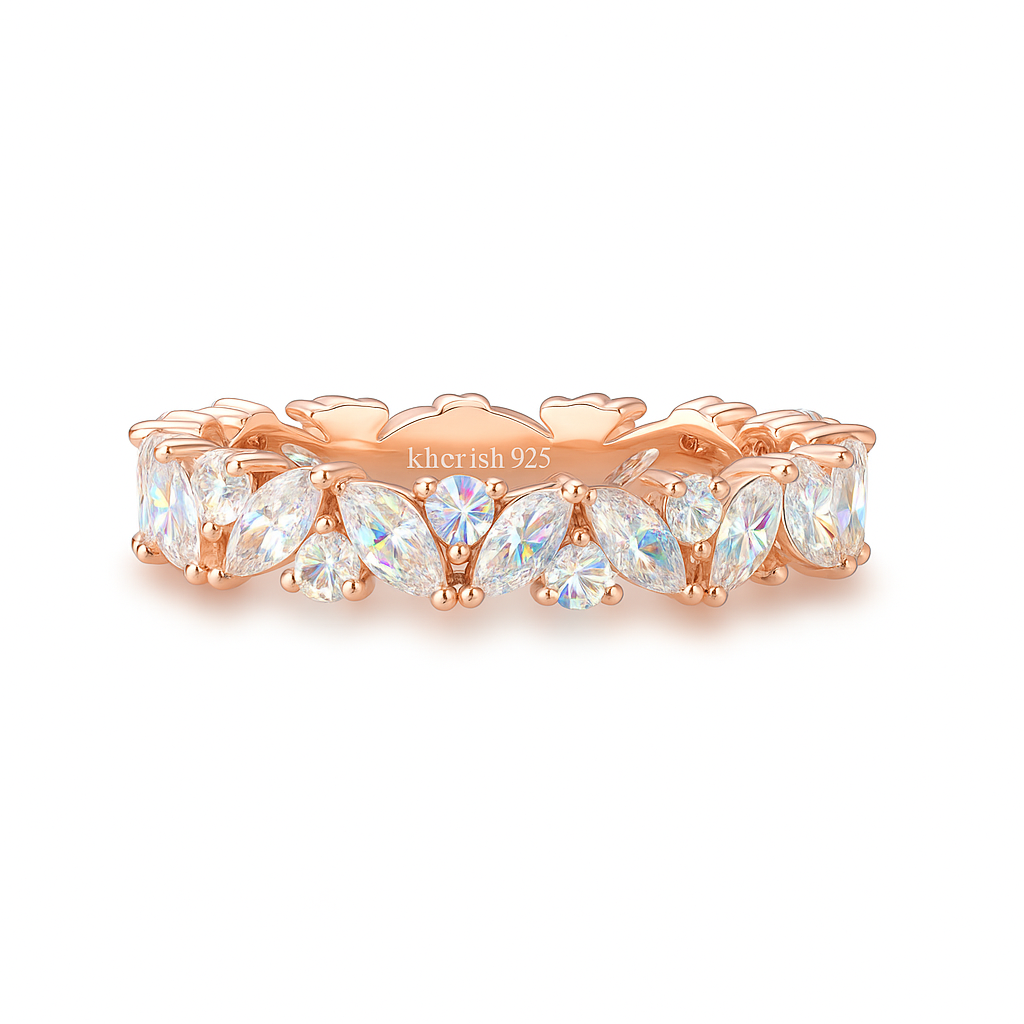 Abi Moissanite Marquise and Round Wedding Band Rose Gold