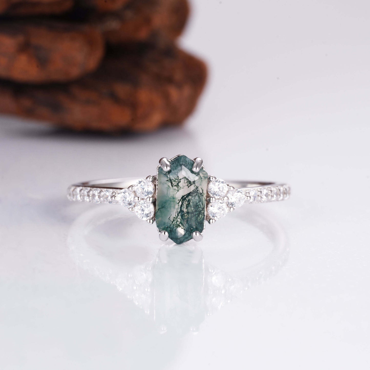 Maui Moss Agate Quartz Ring Rose Gold