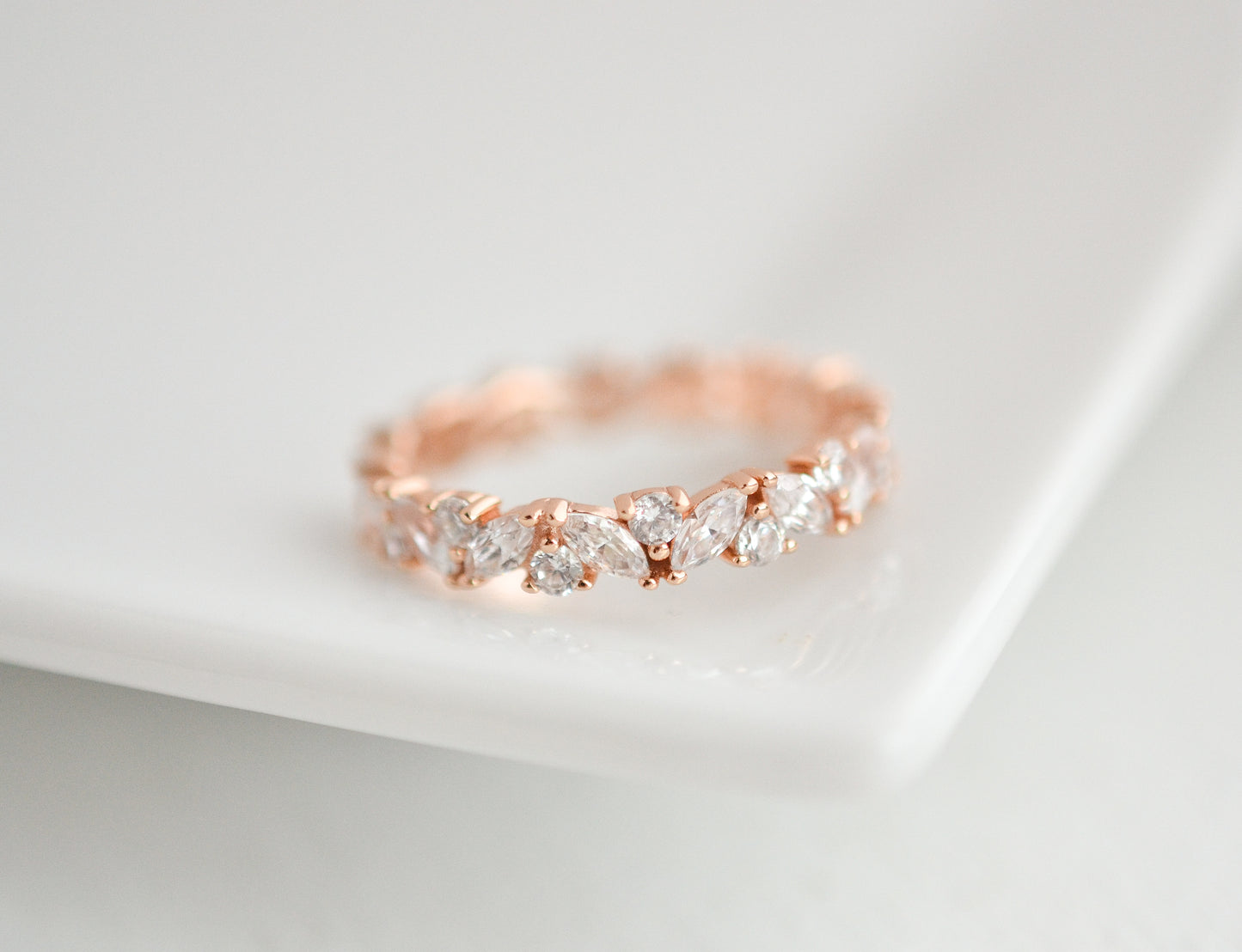 Abi Gemstone Marquise and Round Wedding Band Rose Gold