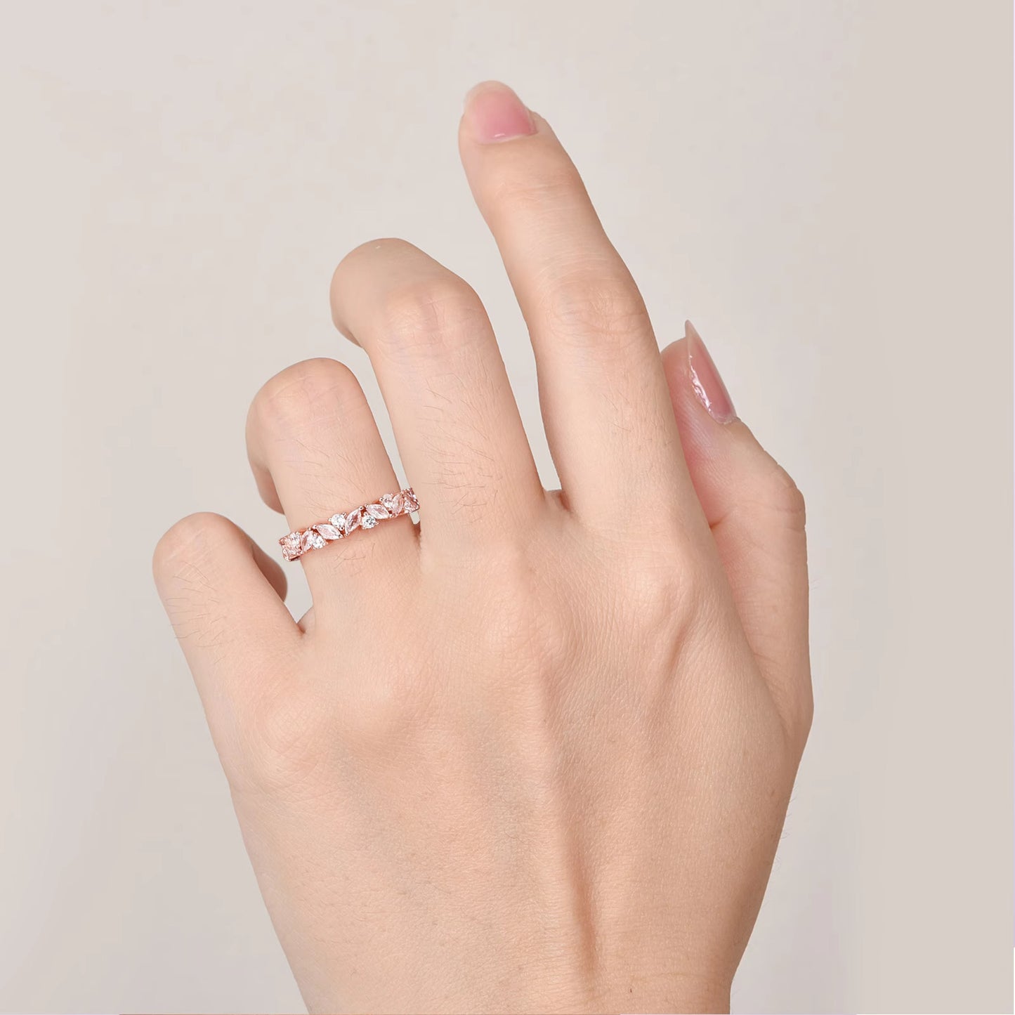 Abi Moissanite Marquise and Round Wedding Band Rose Gold