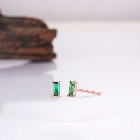 Pia 14k Solid Rose Gold Emerald Earrings