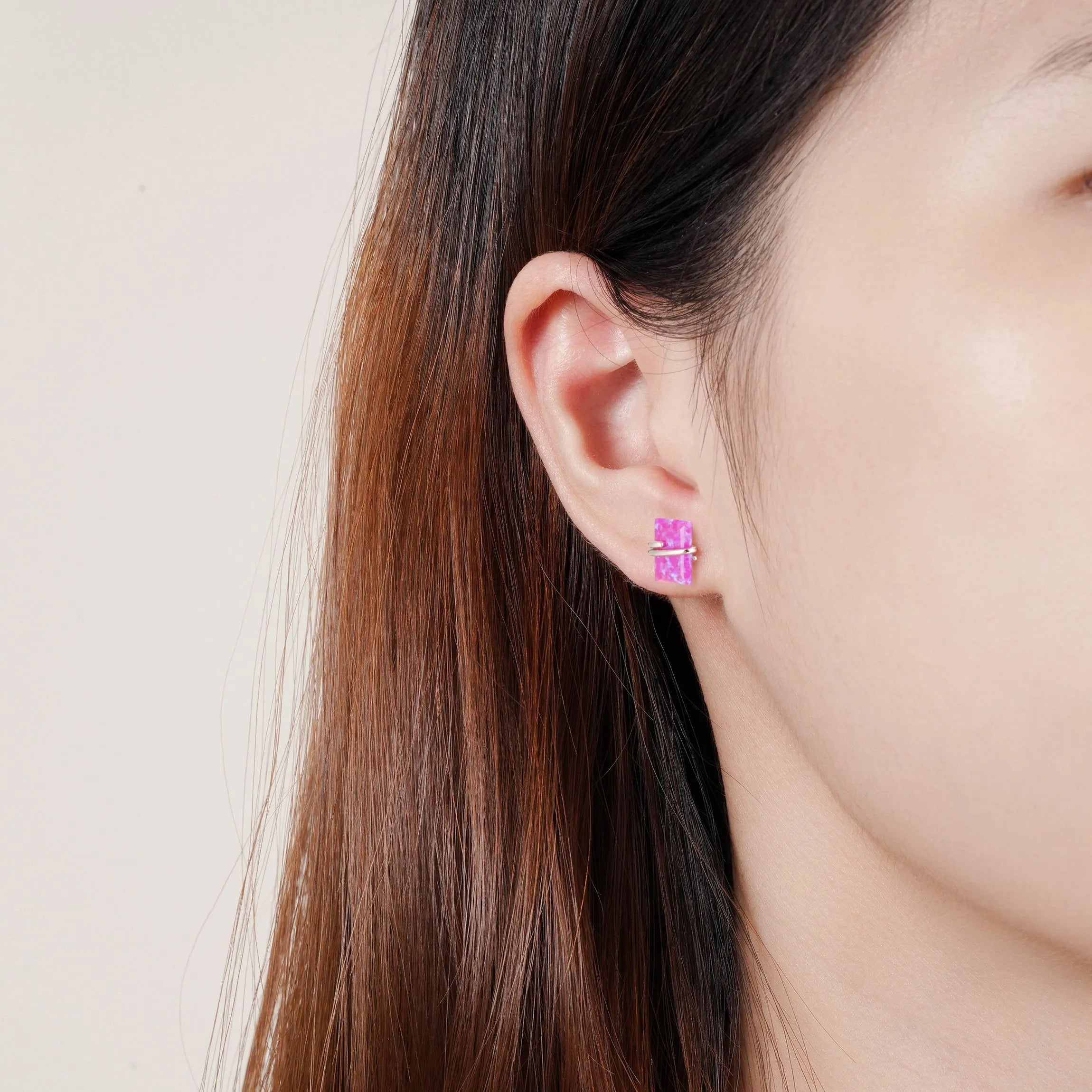 Gabi pink fire opal earrings with emerald-cut stones