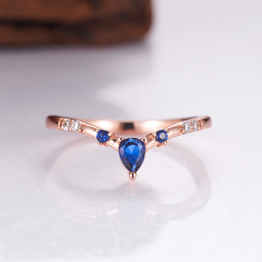 Mesa Curved Wedding Band Sapphire Ring