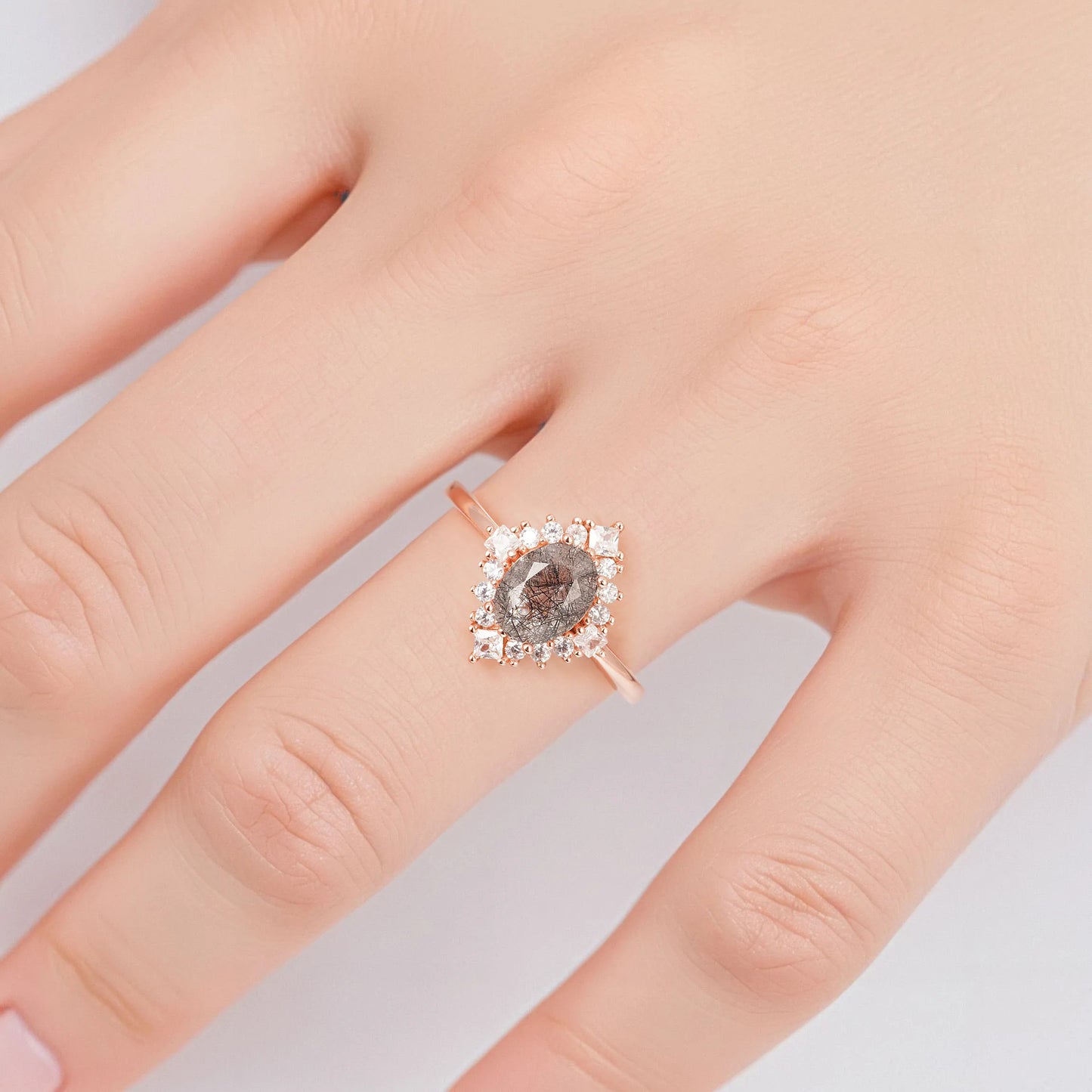 Wila black rutilated quartz ring in rose gold
