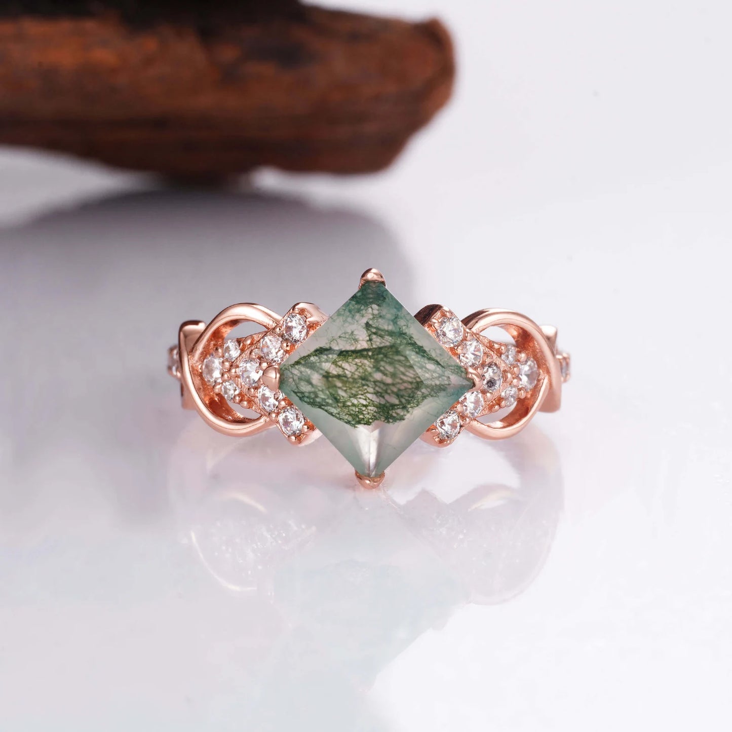 Lynn Moss Agate Quartz Ring Rose Gold