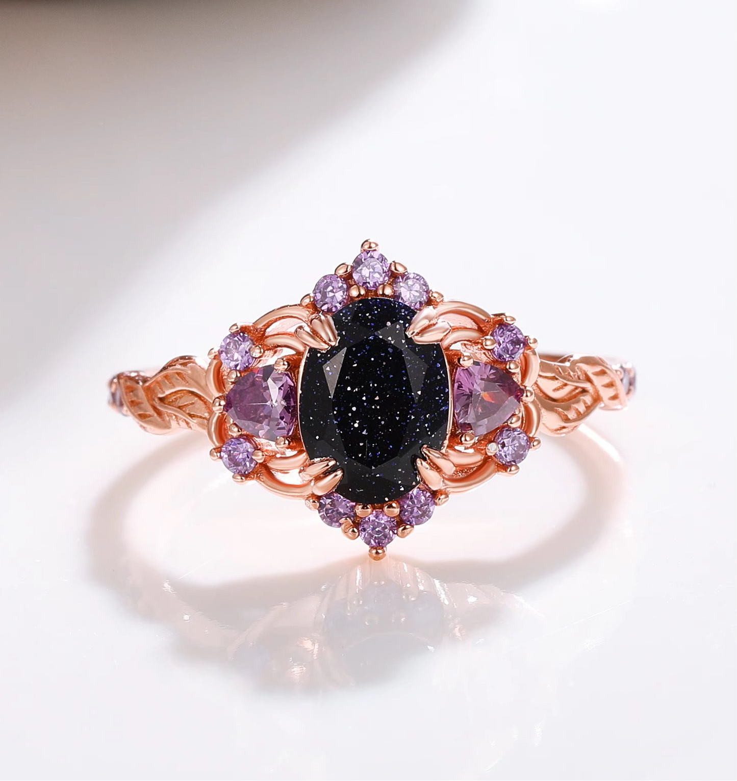 Lilly Blue Sandstone and Amethyst Ring