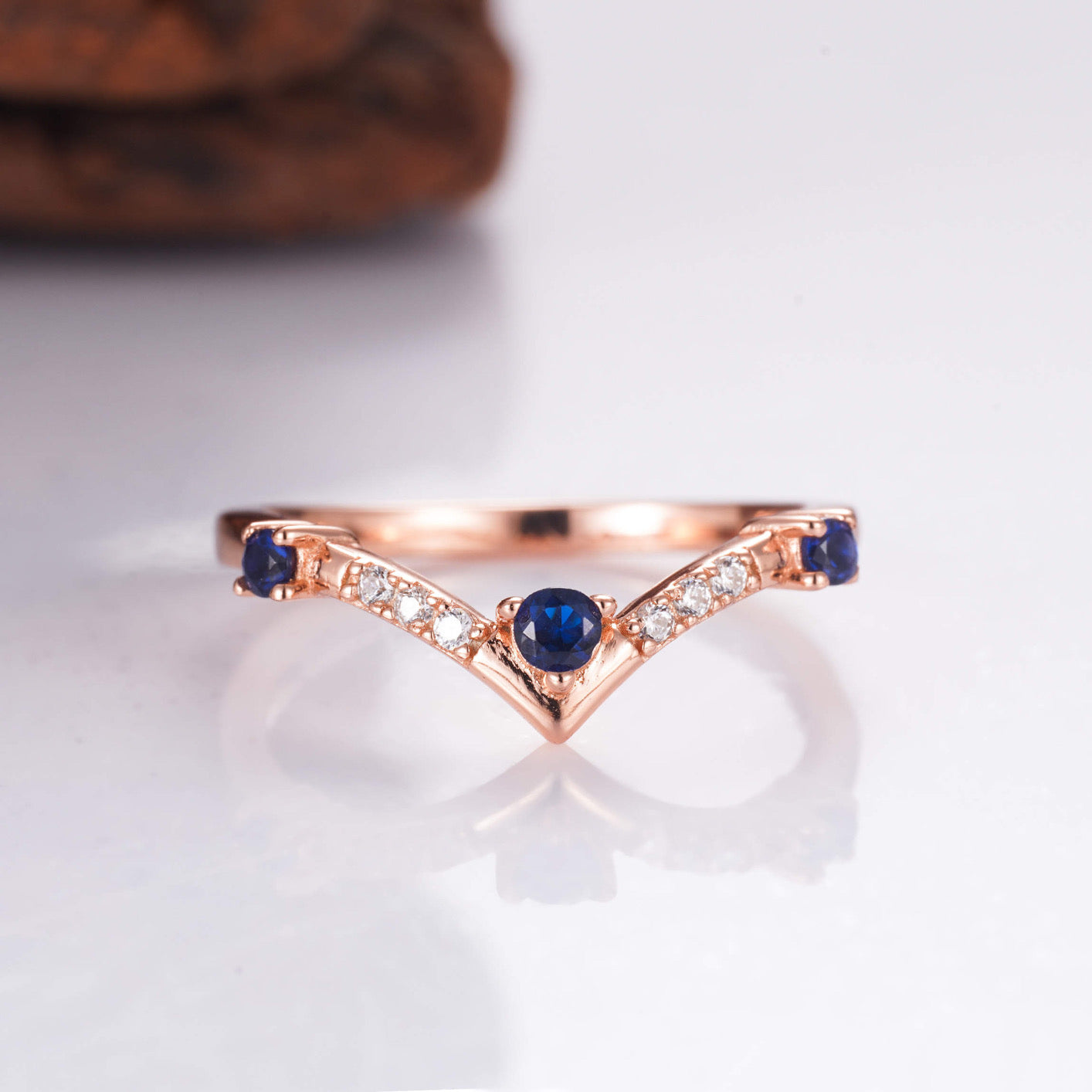 Nesa Curved Wedding Band Sapphire Ring
