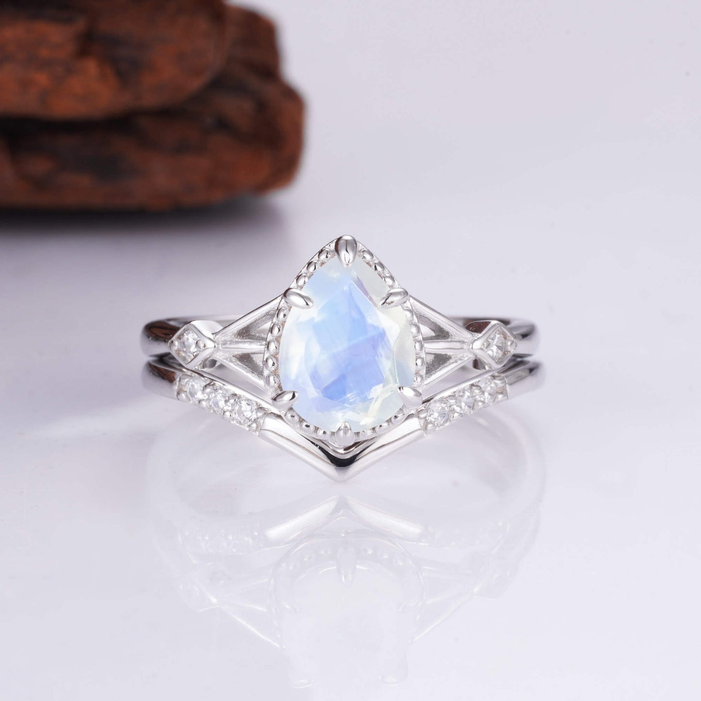 Moonstone ring set with sterling silver and crystals