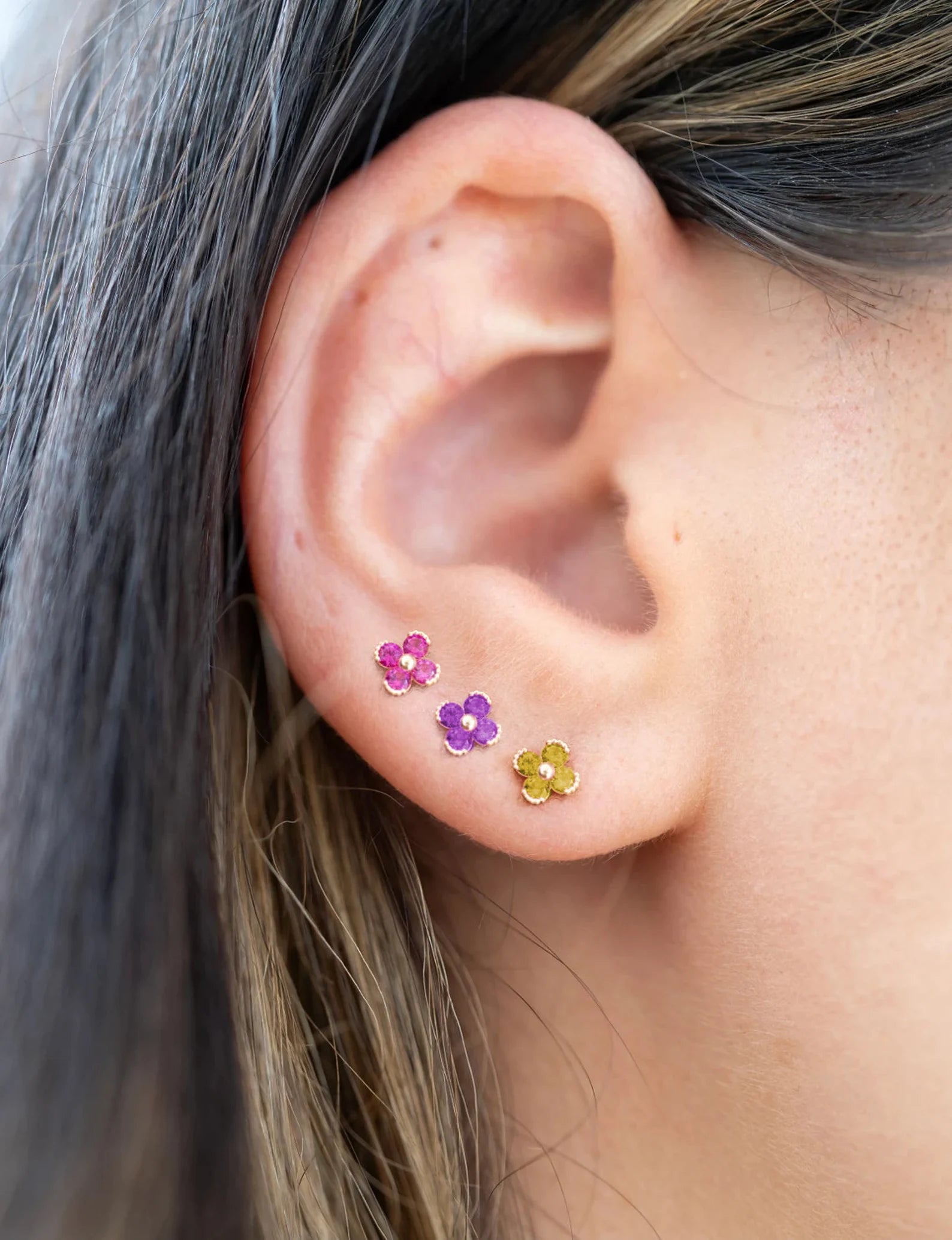 Jay 14k Solid Gold Ruby Flowers Earrings