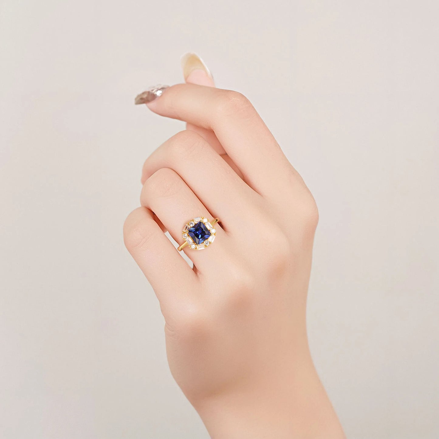 Blue sapphire ring in gold vermeil with CZ accents