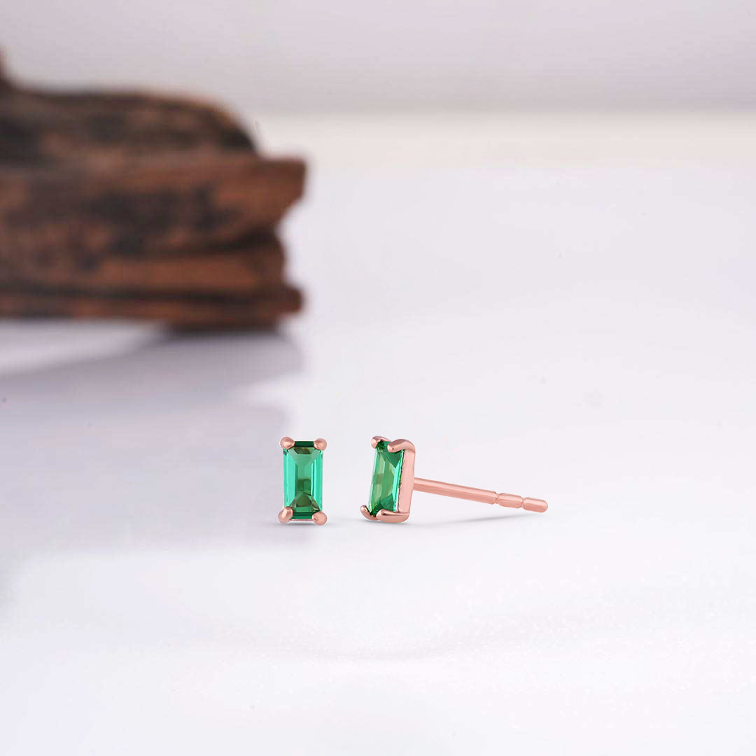 Pia 14k Solid White Gold Emerald Earrings