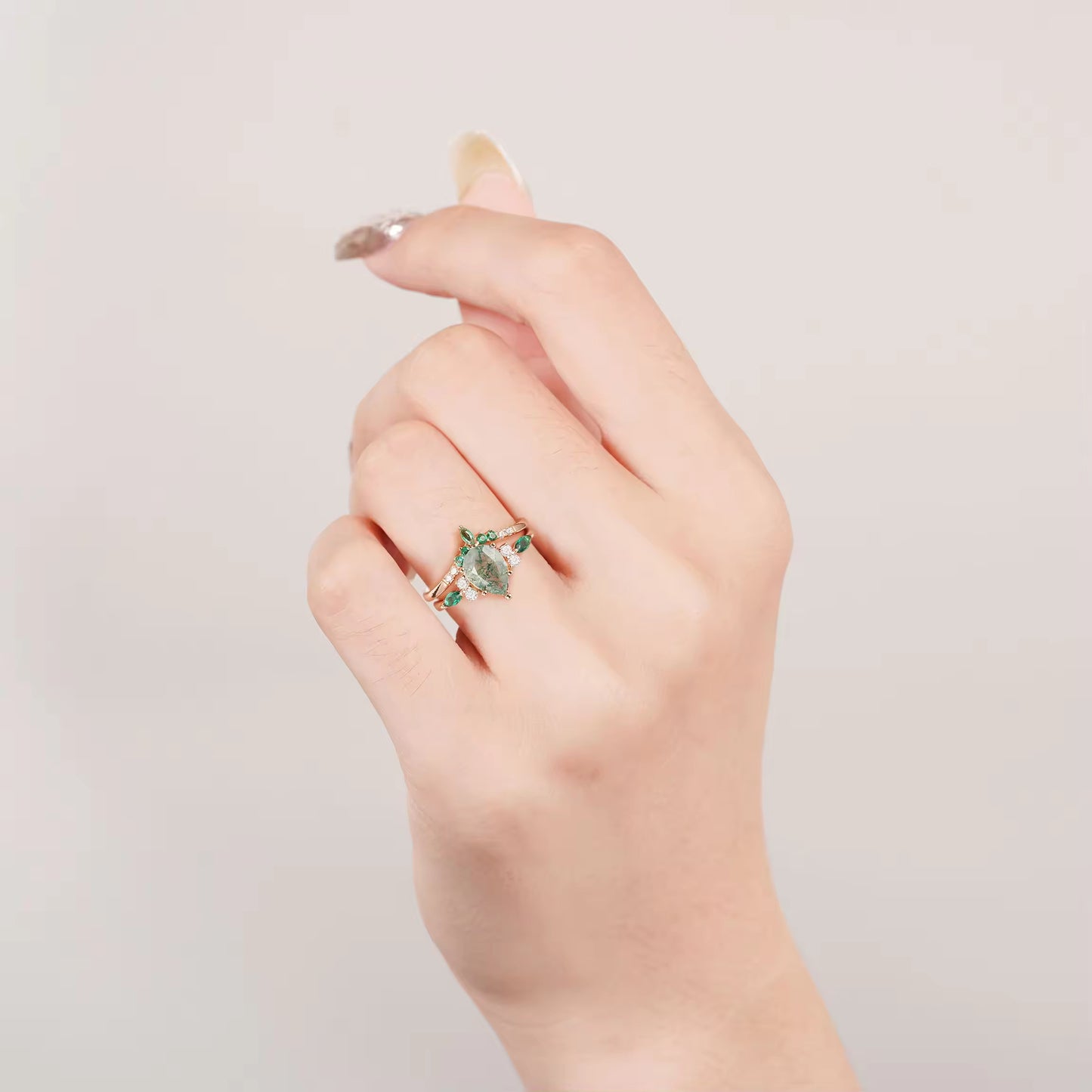 Erin Moss Agate and Emerald Ring Set