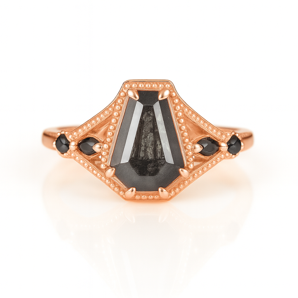 Carmen Coffin Cut Black Rutilated Quartz Ring