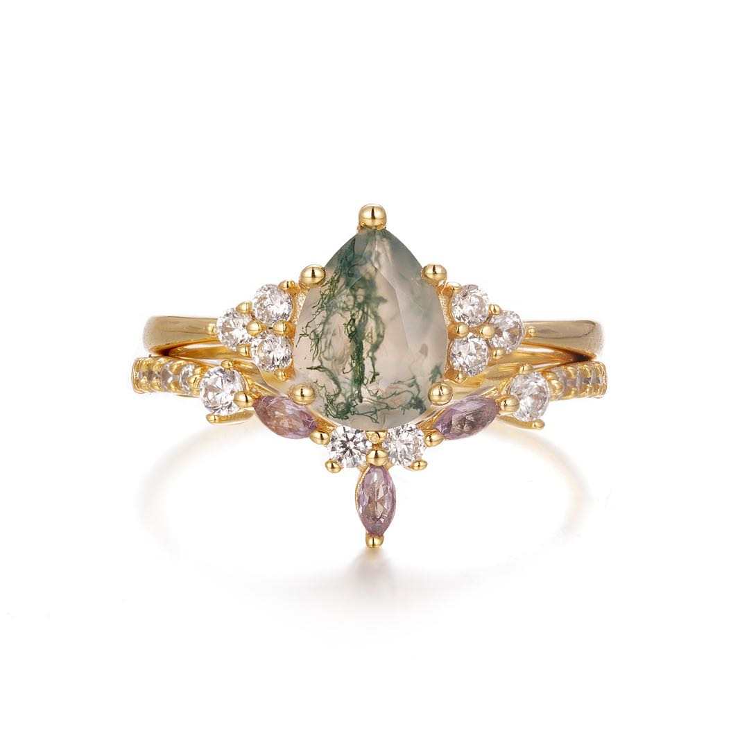 Erin Moss Agate Quartz Ring Set