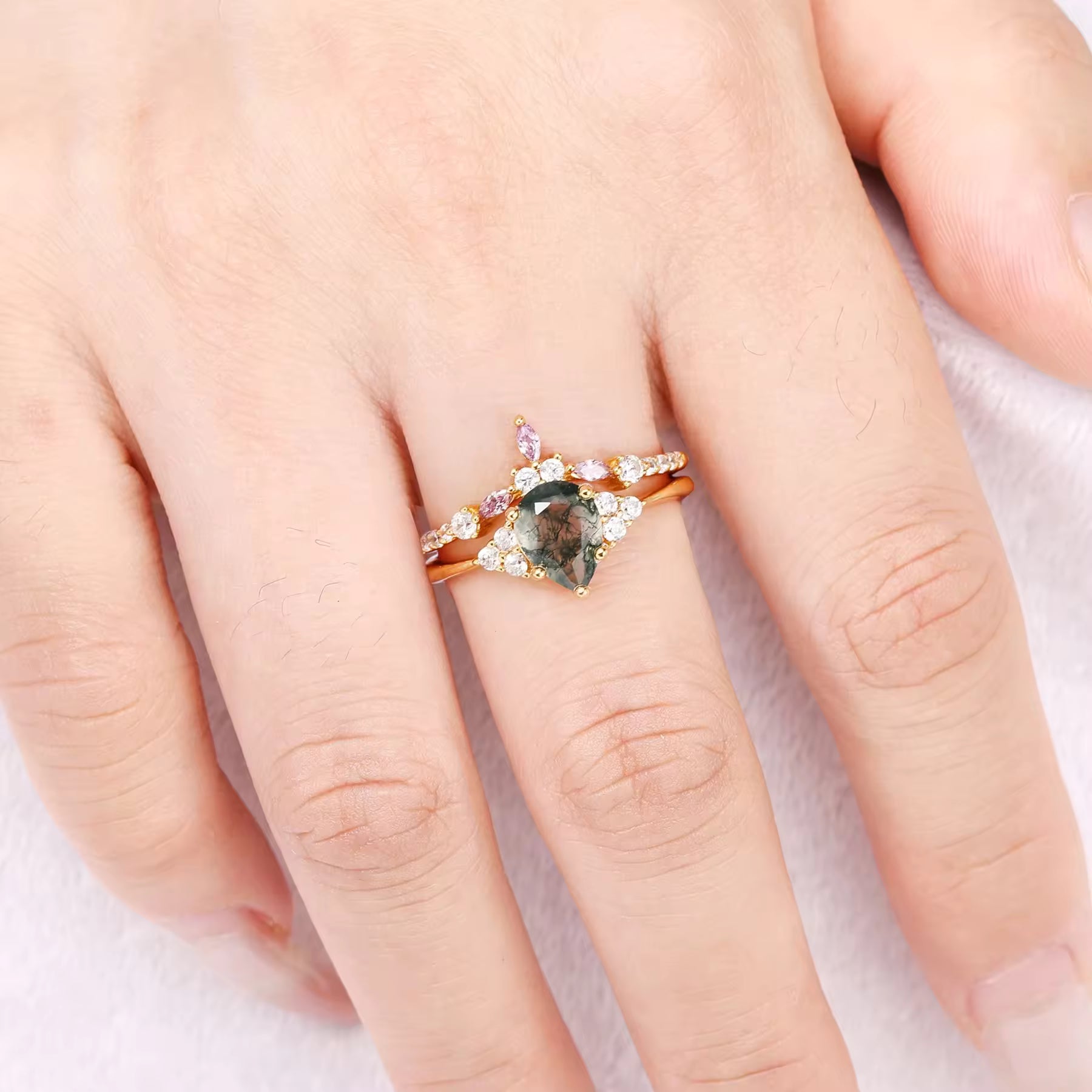 Erin Moss Agate Quartz Ring Set