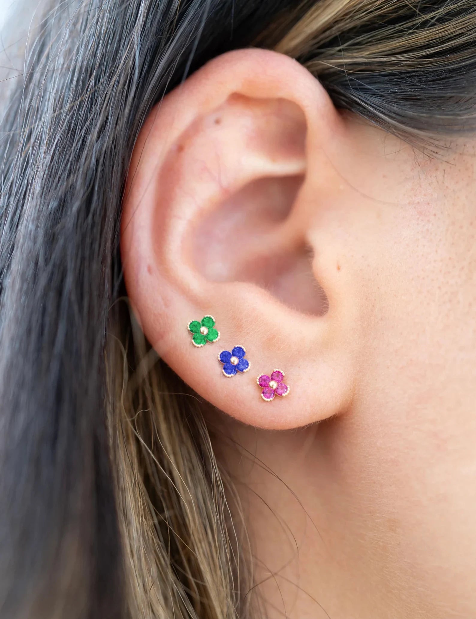 Jay 14k Solid Gold Ruby Flowers Earrings