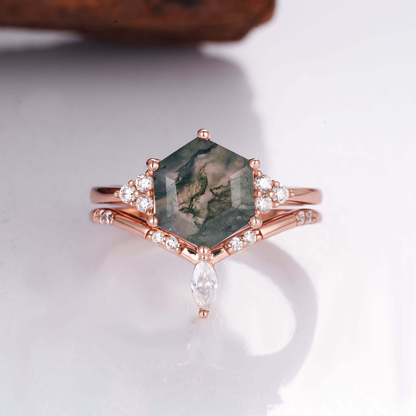 Belinda Moss Agate Quartz Ring Set Rose Gold