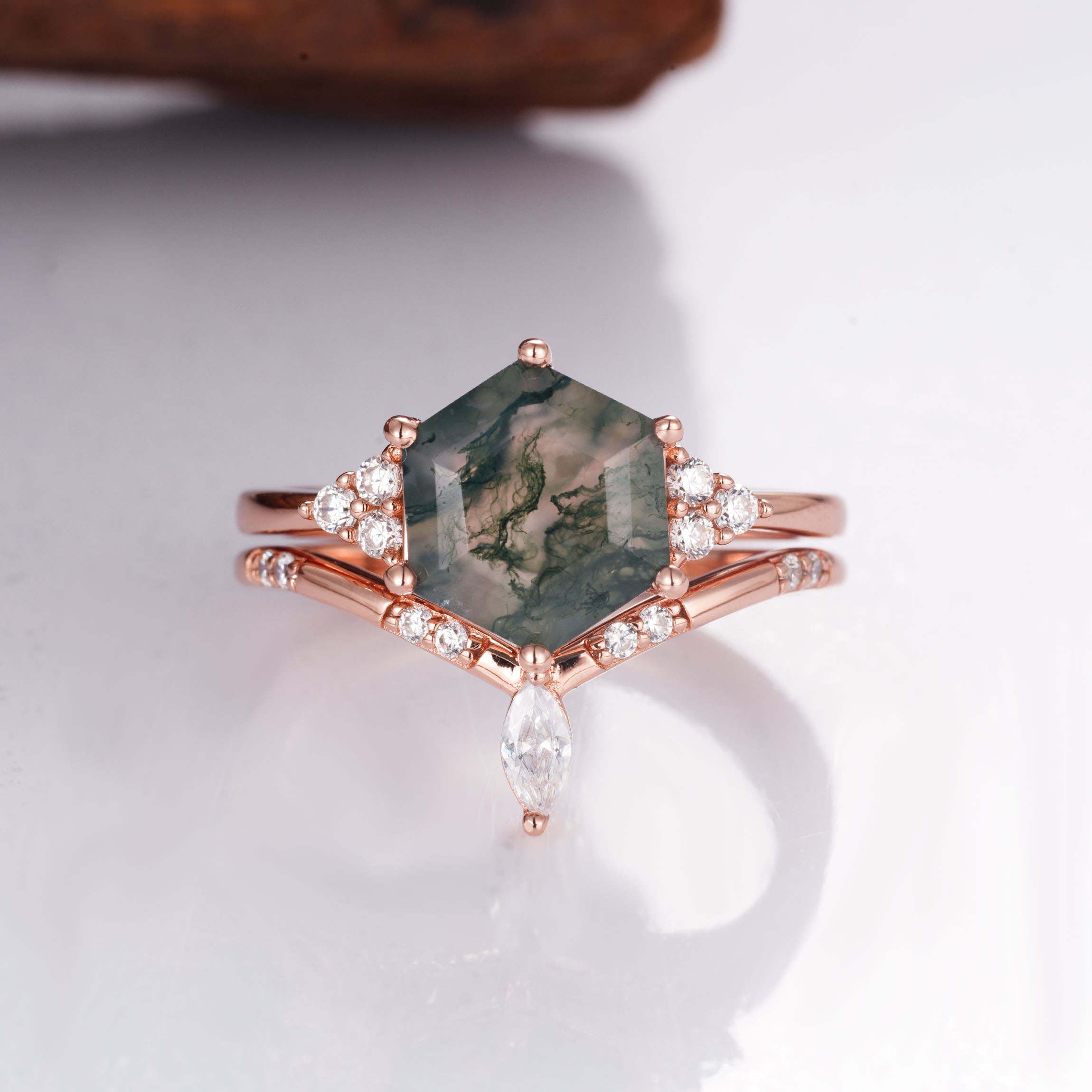 Belinda Moss Agate Quartz Ring Set Rose Gold