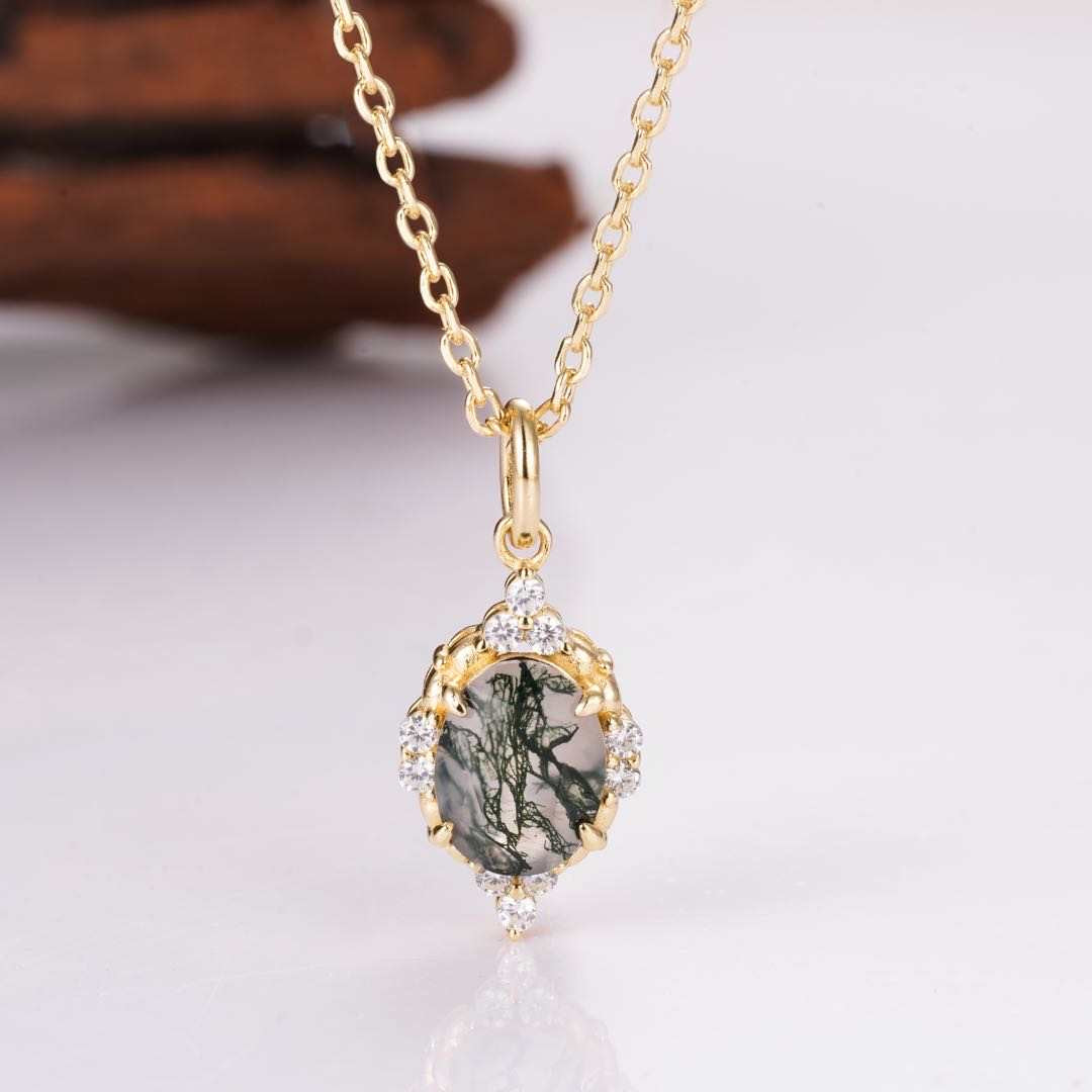 Brya Moss Agate Necklace Gold