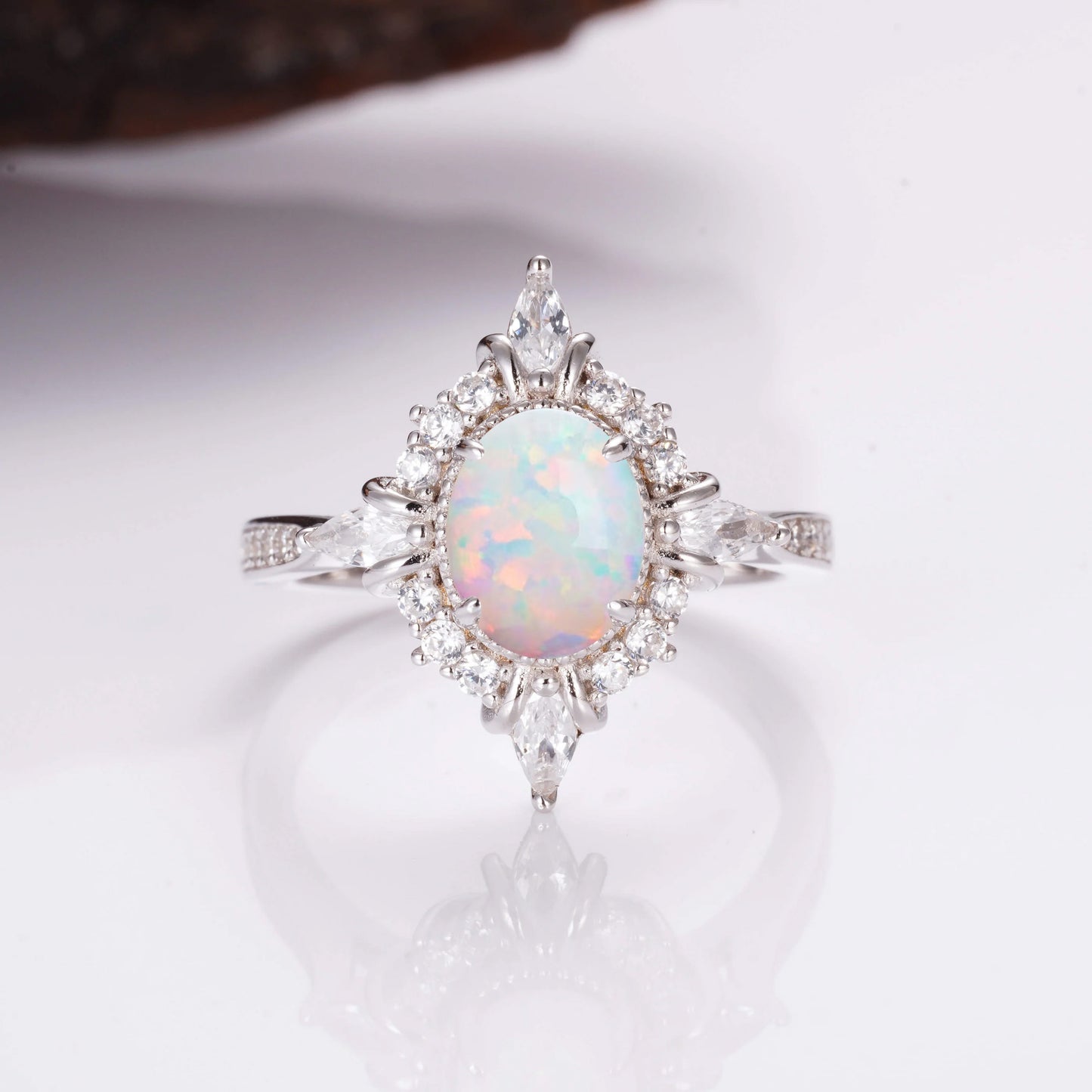 Mia Opal Ring Rose Gold with natural fire opal and crystals