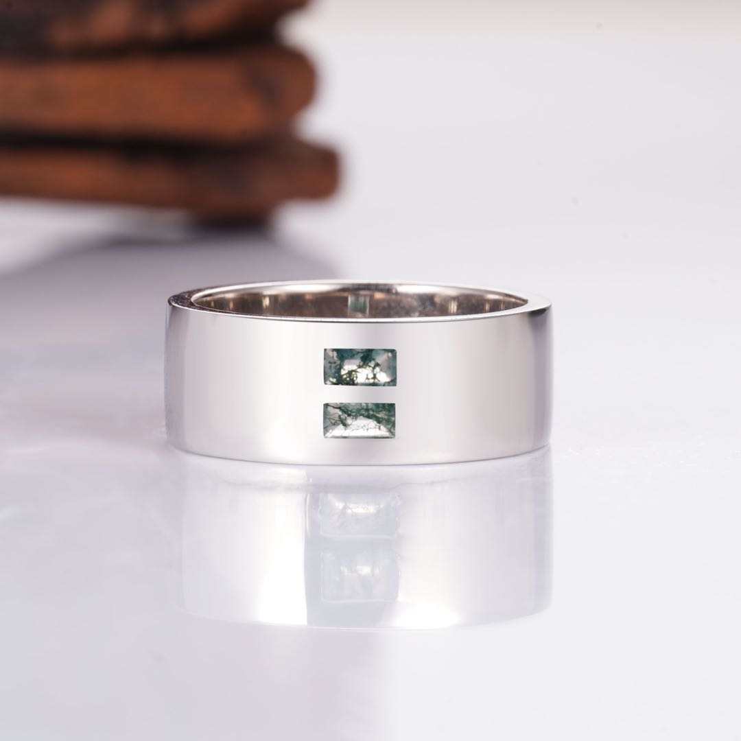 David Green Moss Agate ring with rose gold band