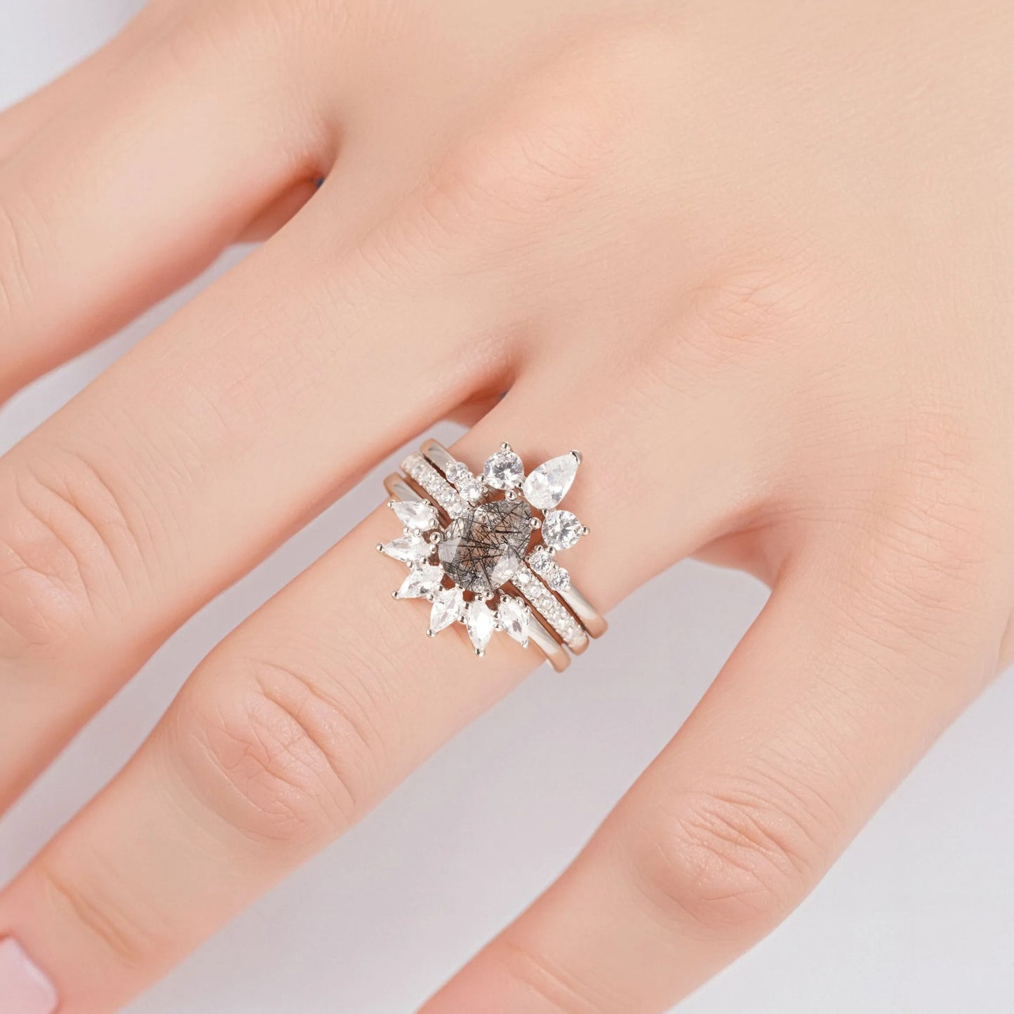 Miche Black Rutilated Quartz Ring Set Rose Gold