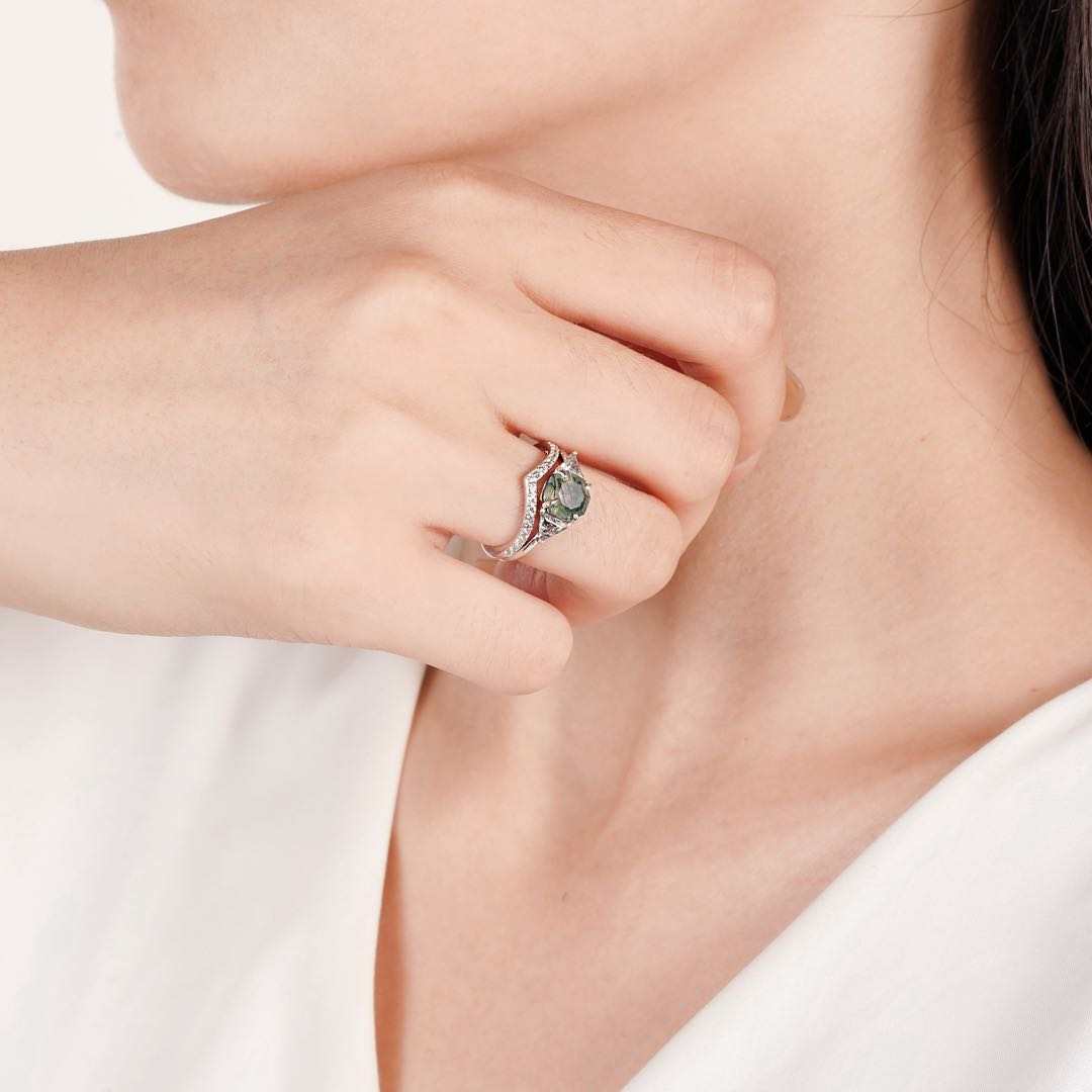 Skyler Moss Agate Quartz Ring Set