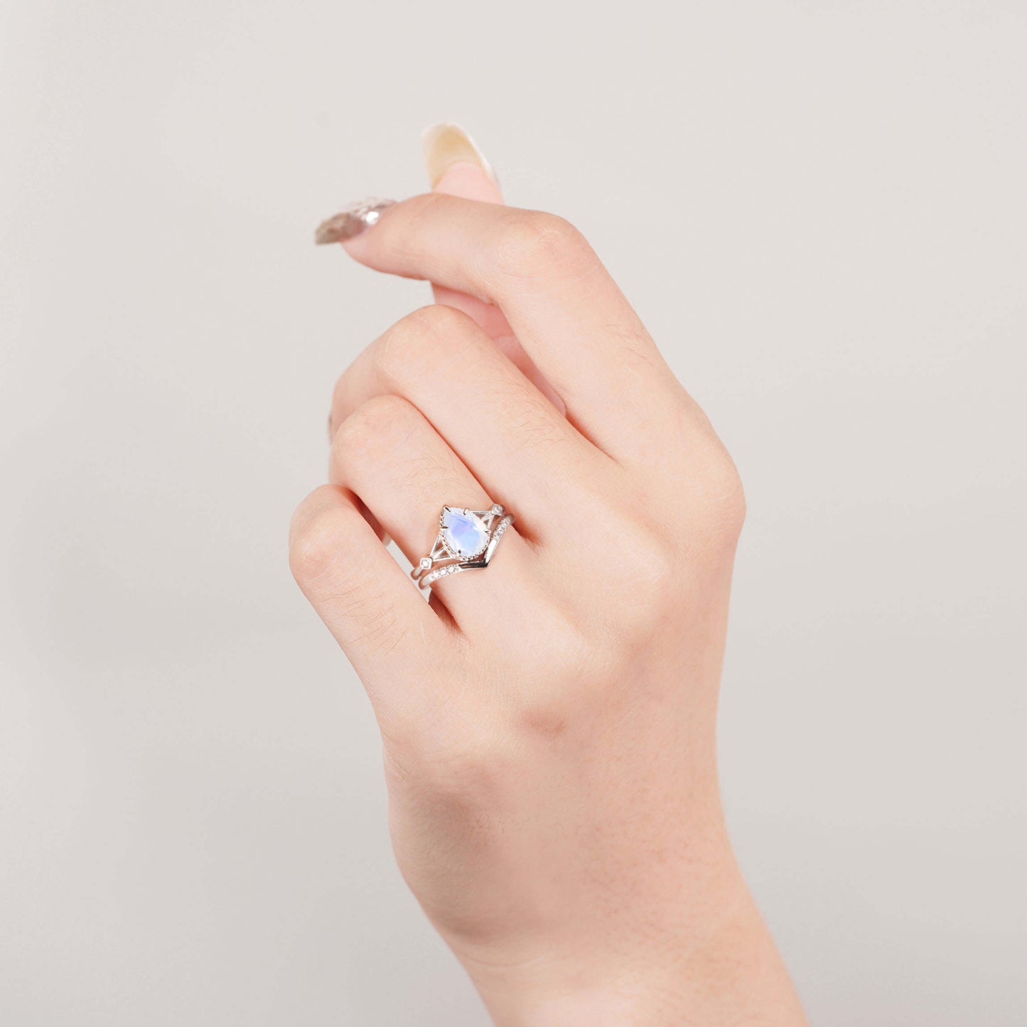 Moonstone ring set with sterling silver and crystals