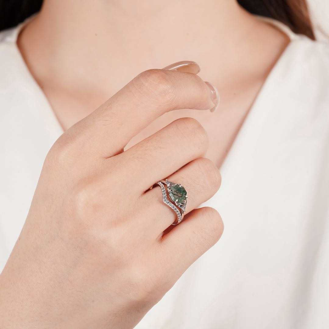 Skyler Moss Agate Quartz Ring Set