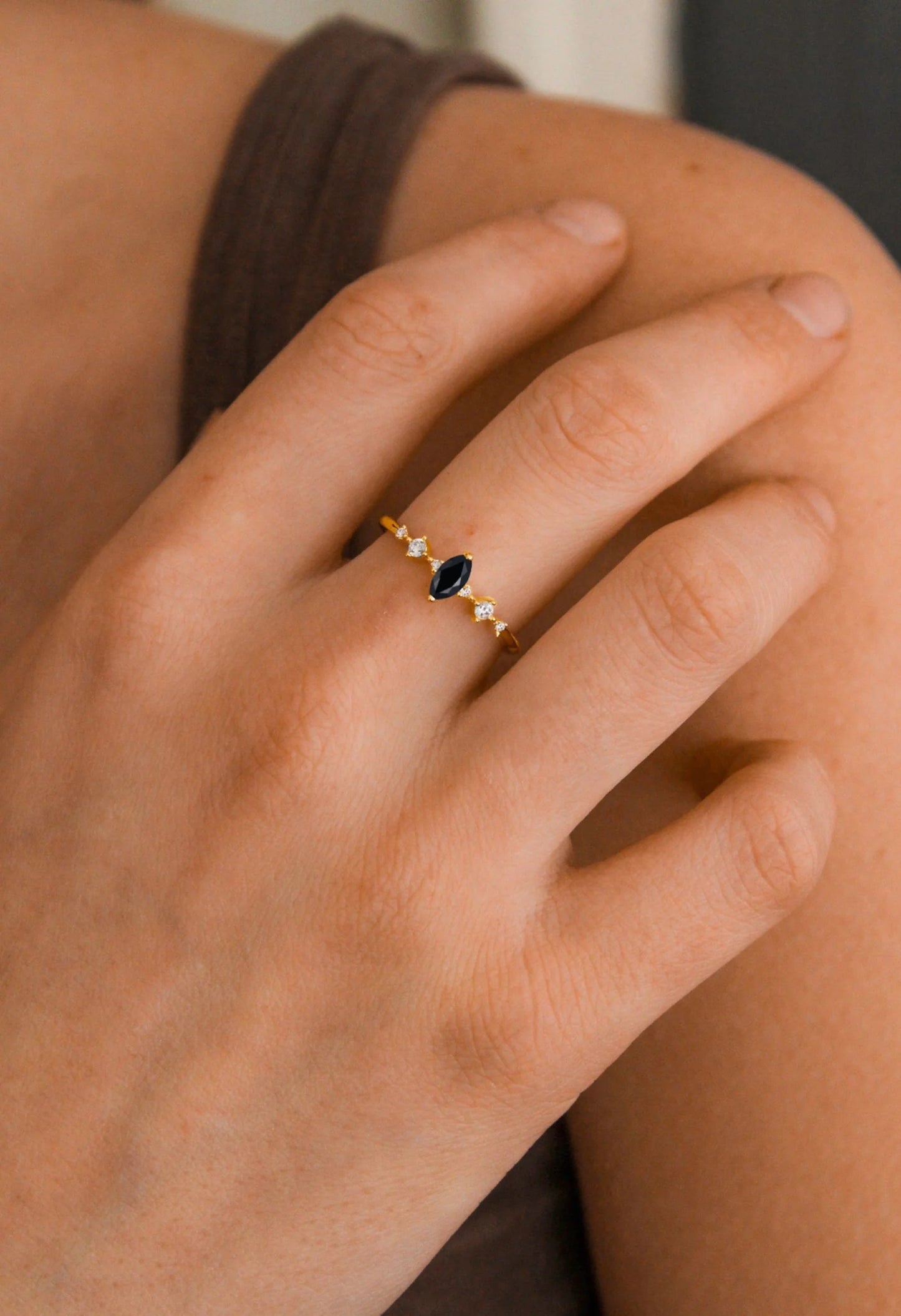 Ava Black Onyx Ring Rose Gold