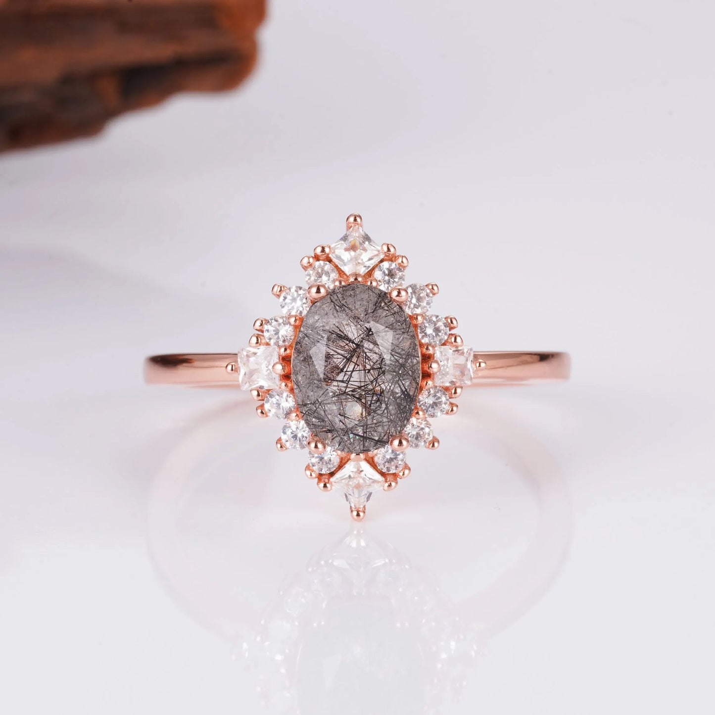 Wila black rutilated quartz ring in rose gold