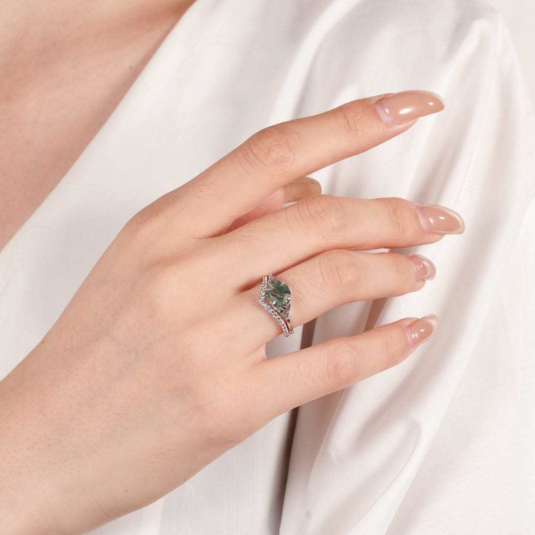 Skyler Moss Agate Quartz Ring Set