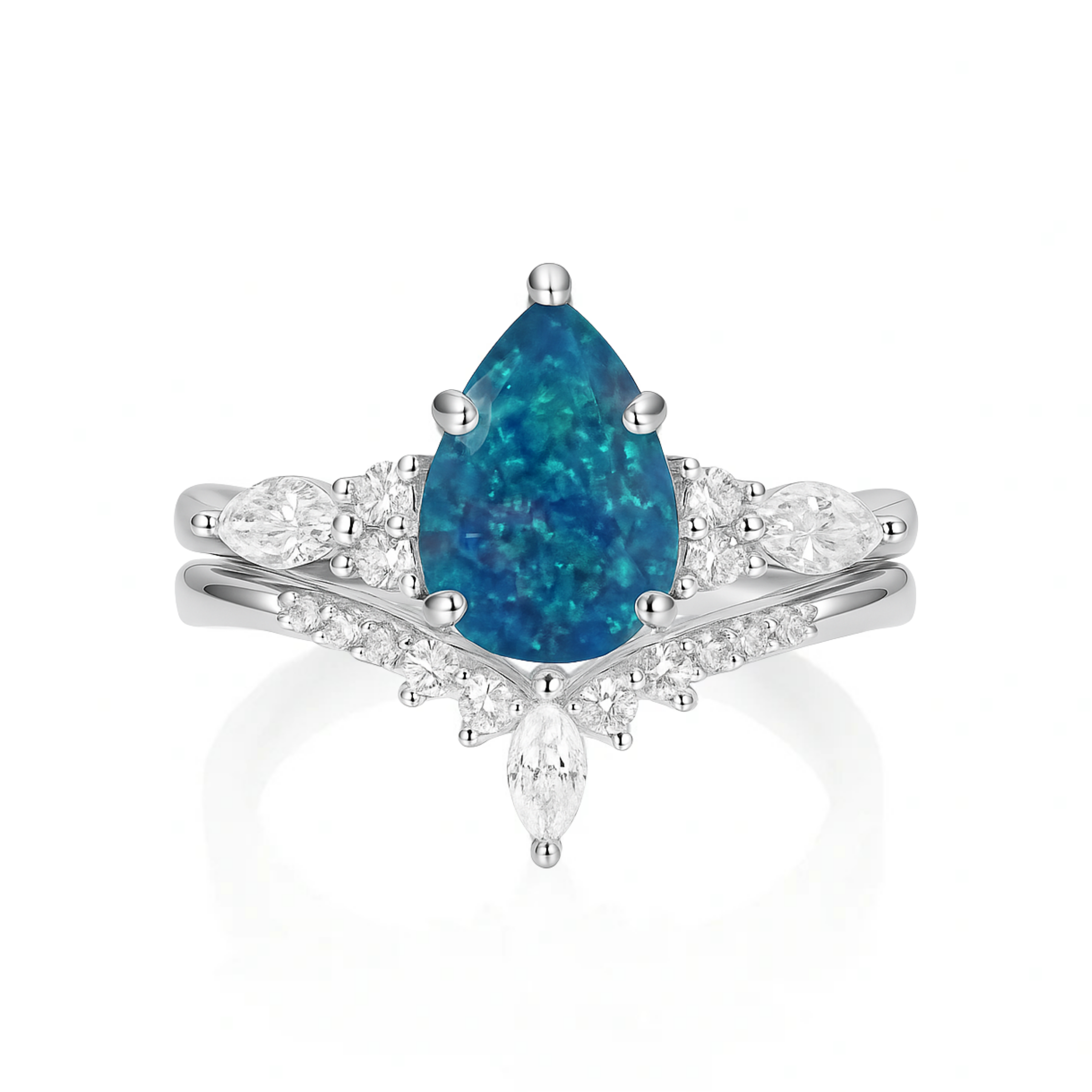 Erinry Blue Fire Opal Ring Set