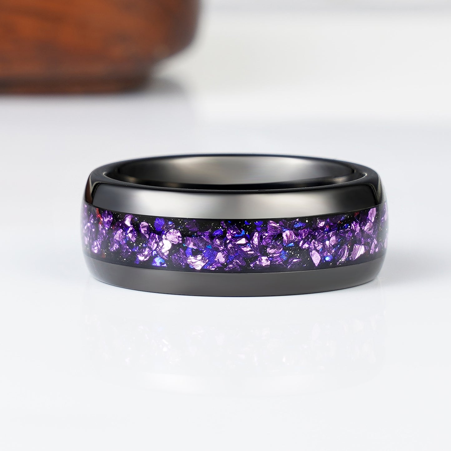 Esme galaxy alexandrite nebula tungsten ring design