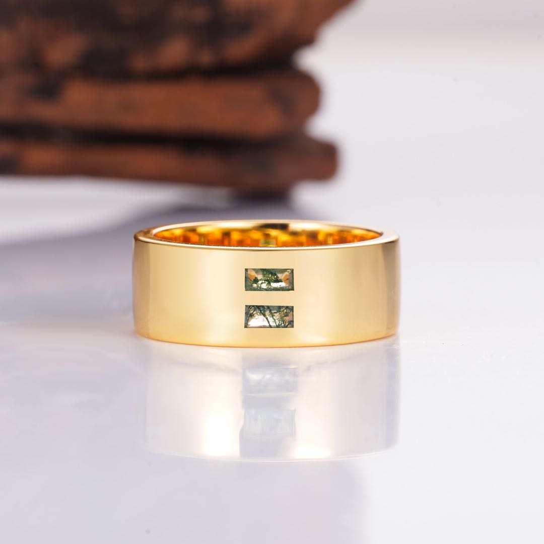 David Green Moss Agate ring with rose gold band
