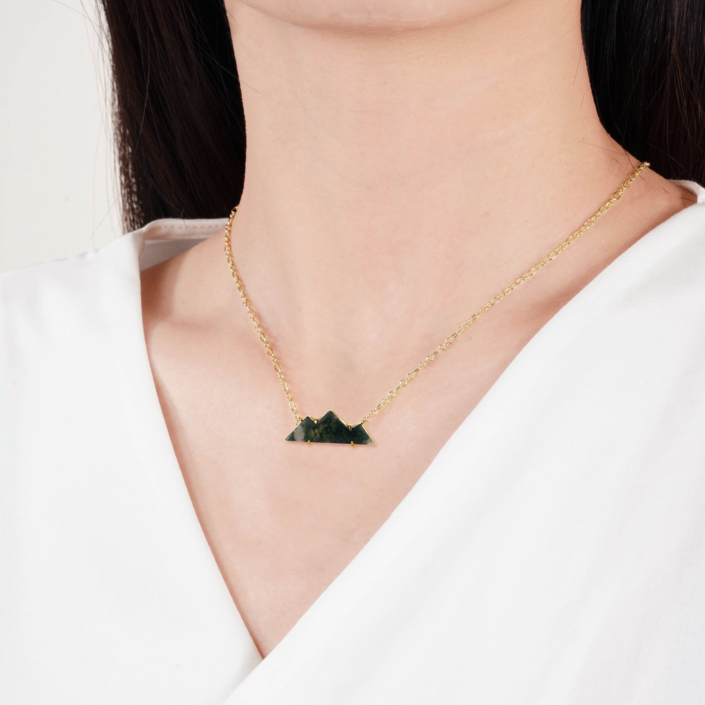 Clara Mountain Moss Agate Necklace Gold