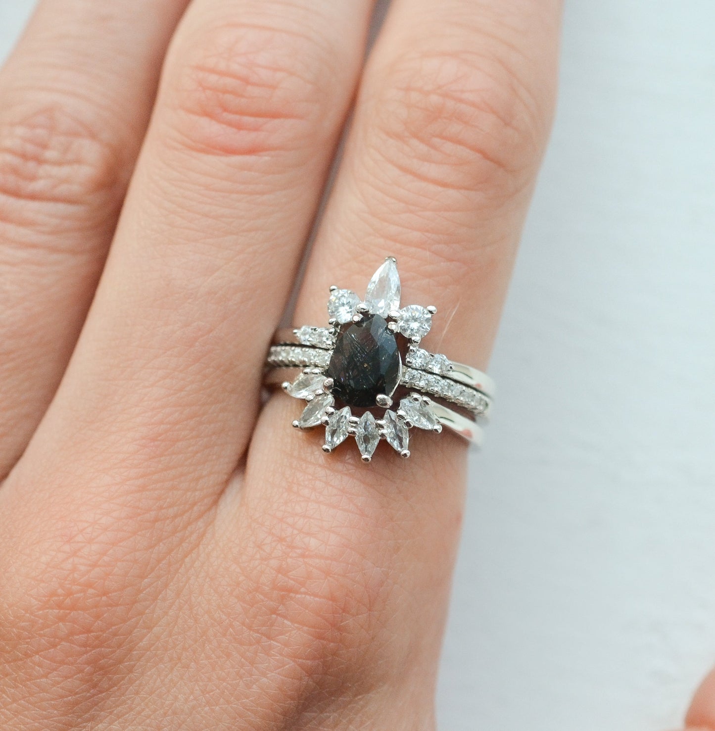 Kane Black Rutilated Quartz Ring Set Rose Gold